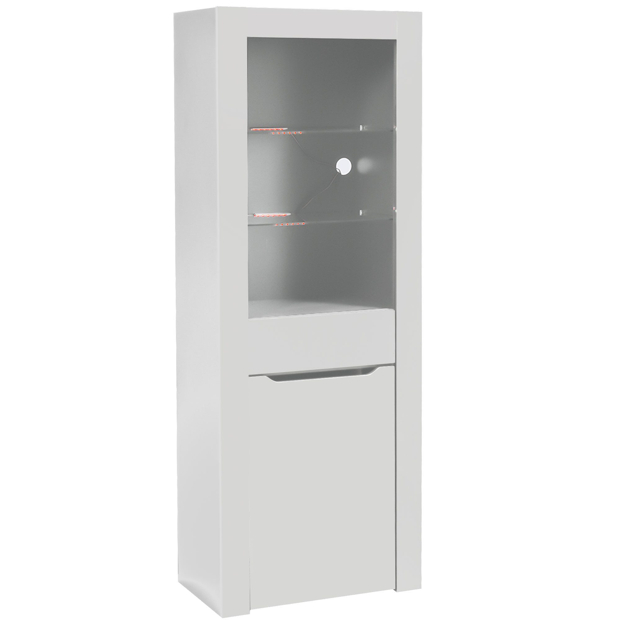EXTSUD Vitrine Vitrine mit LED-Lichtern & Regalen, Hochglanz, Weiß/Grau modernen LED-Glasvitrine mit Hochglanz-Finish