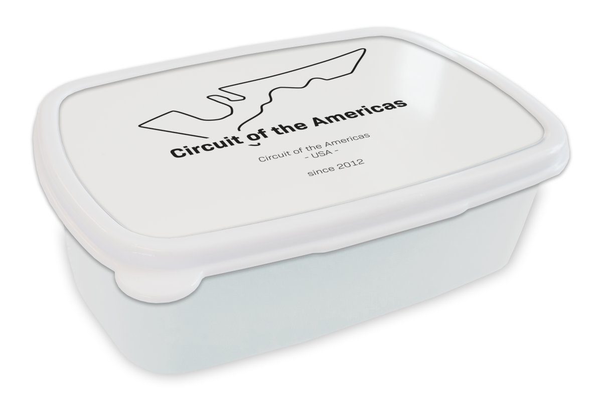 MuchoWow Lunchbox Formel 1 -Amerika -Rennstrecke, Kunststoff, (2-tlg), Brotbox für Kinder und Erwachsene, Brotdose, für Jungs und Mädchen weiß