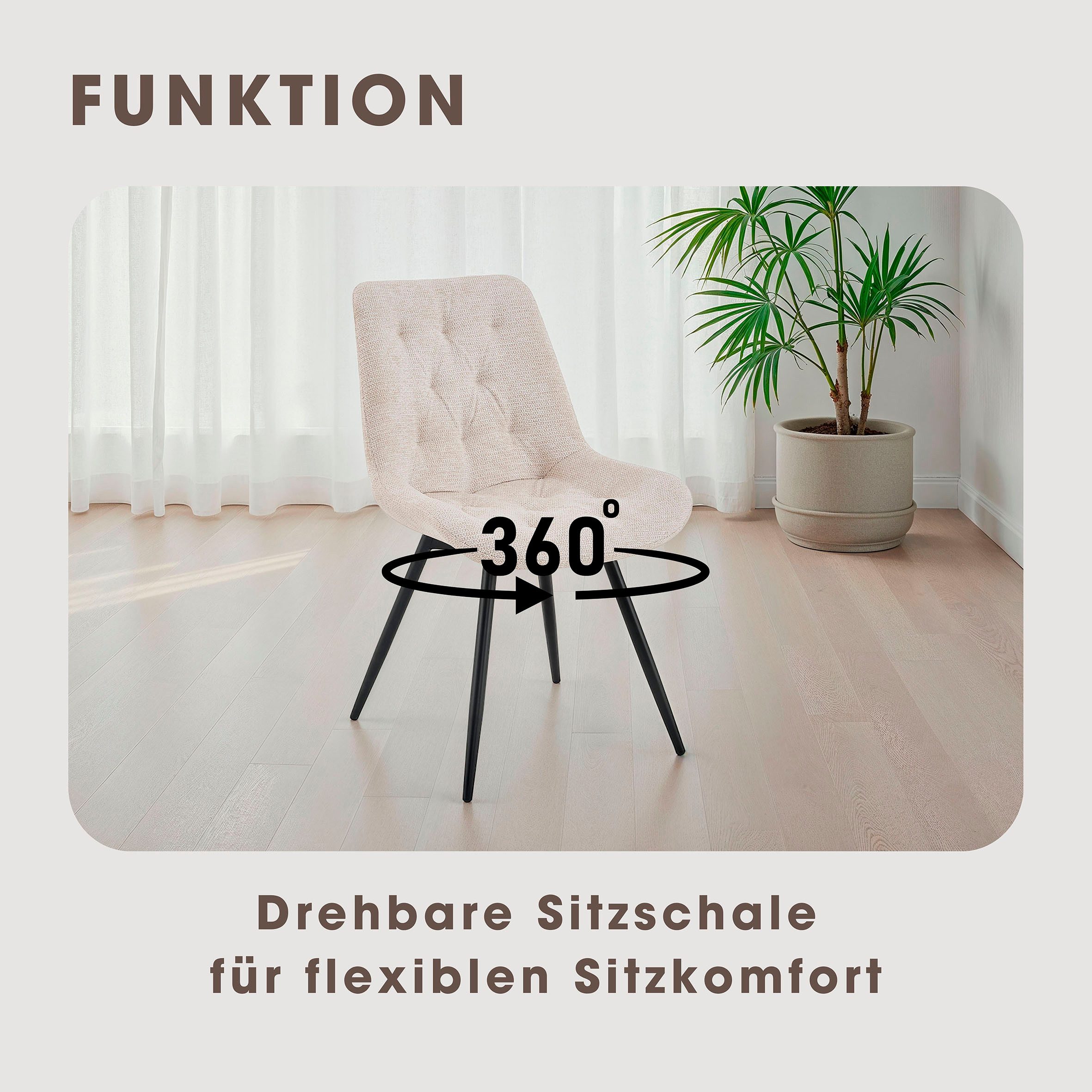 byLIVING Esszimmerstuhl Aragon (Set, 2 St), 360 Grad drehbarer Stuhl, hochwertiger Webstoffbezug mit Steppung