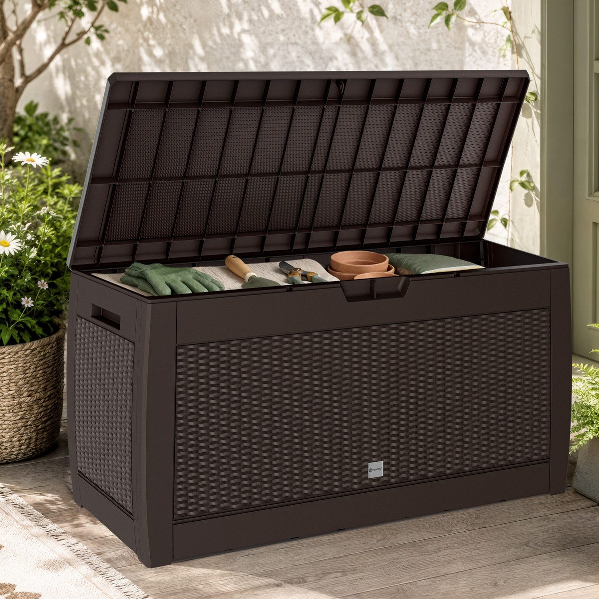 Casaria Auflagenbox Rato, UV-beständig 310L Haltegriffe Balkon Wohnzimmer Rattan-Optik Grau – Bild 2 von 5