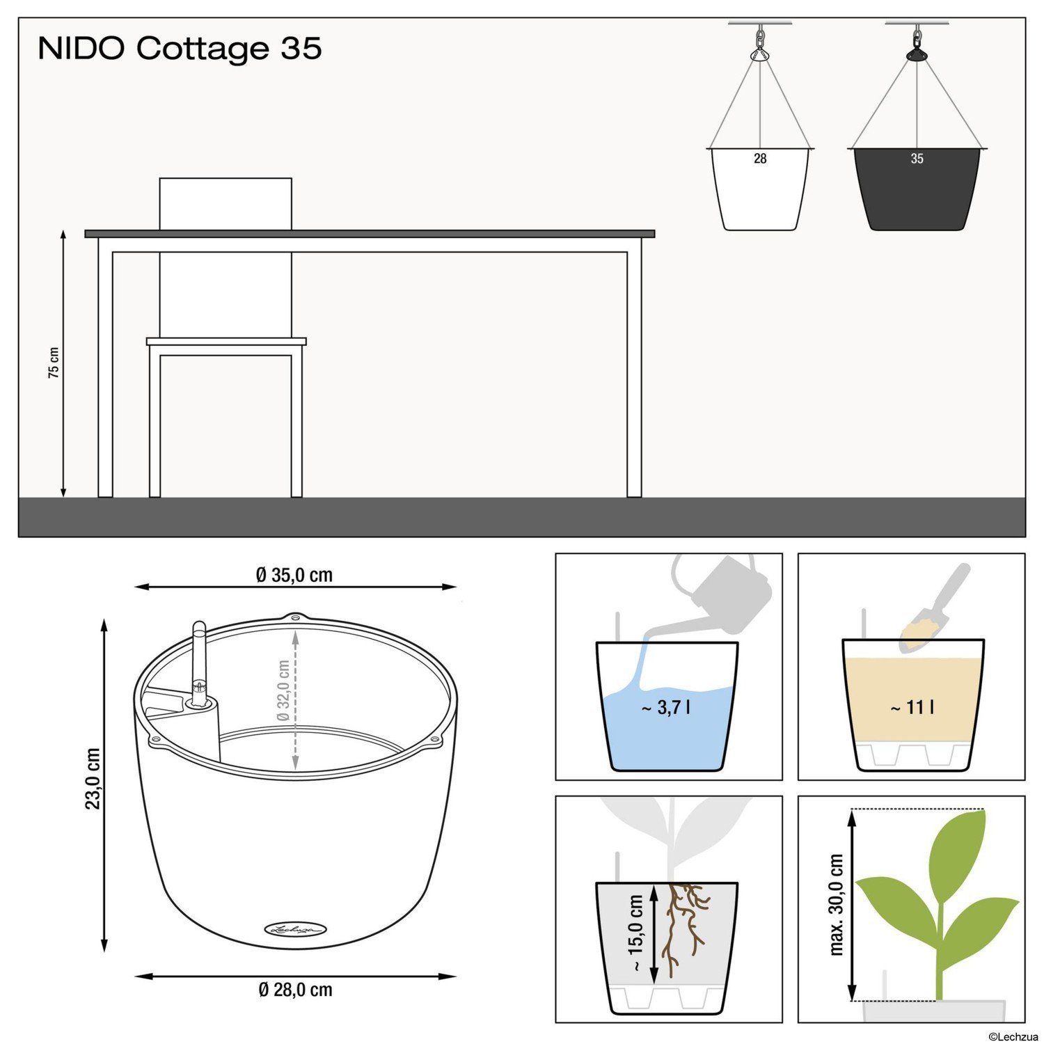 Lechuza® Blumentopf Lechuza Hängeampel Nido Cottage 35 sandbraun 15308
