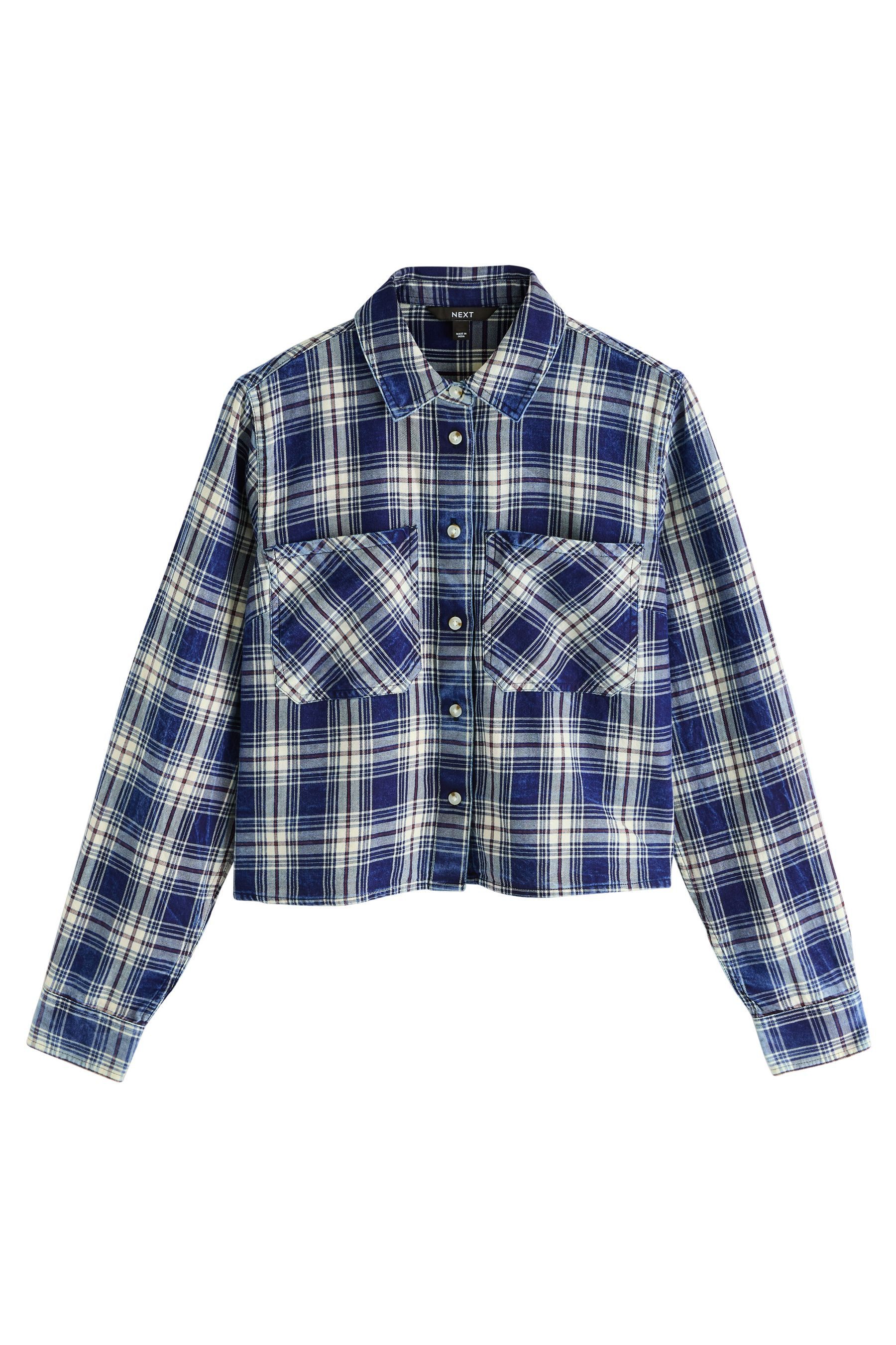 Next Jeansbluse Verkürztes Hemd mit Karomuster (1-tlg) günstig online kaufen