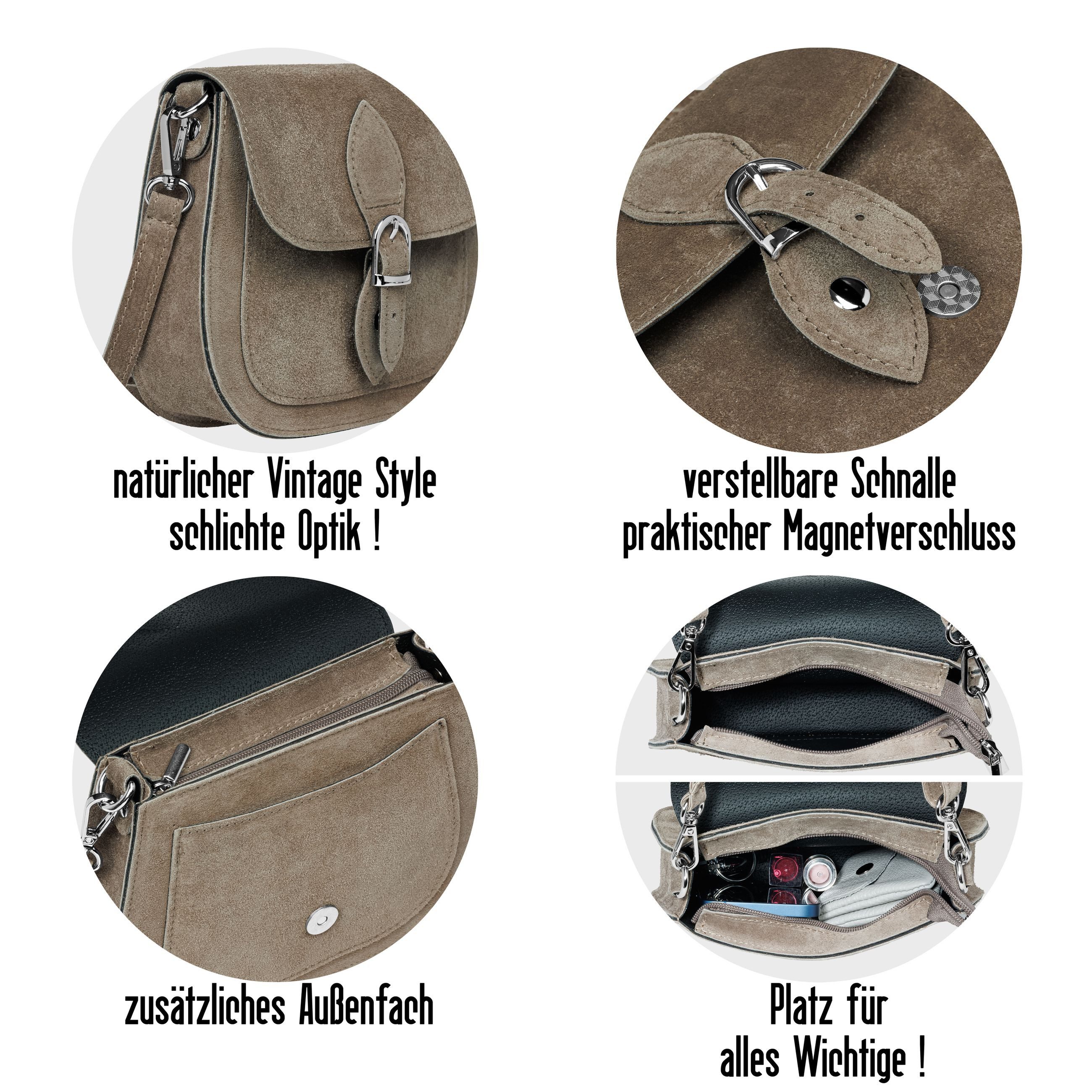 Caspar Umhängetasche Dirndl Wildleder Damen Trachttasche - CLASSIC LINE - Modell No.831, Vintage Stil, 100% Echtleder, angenehmer Tragekomfort - Made in Italy – Bild 5 von 5