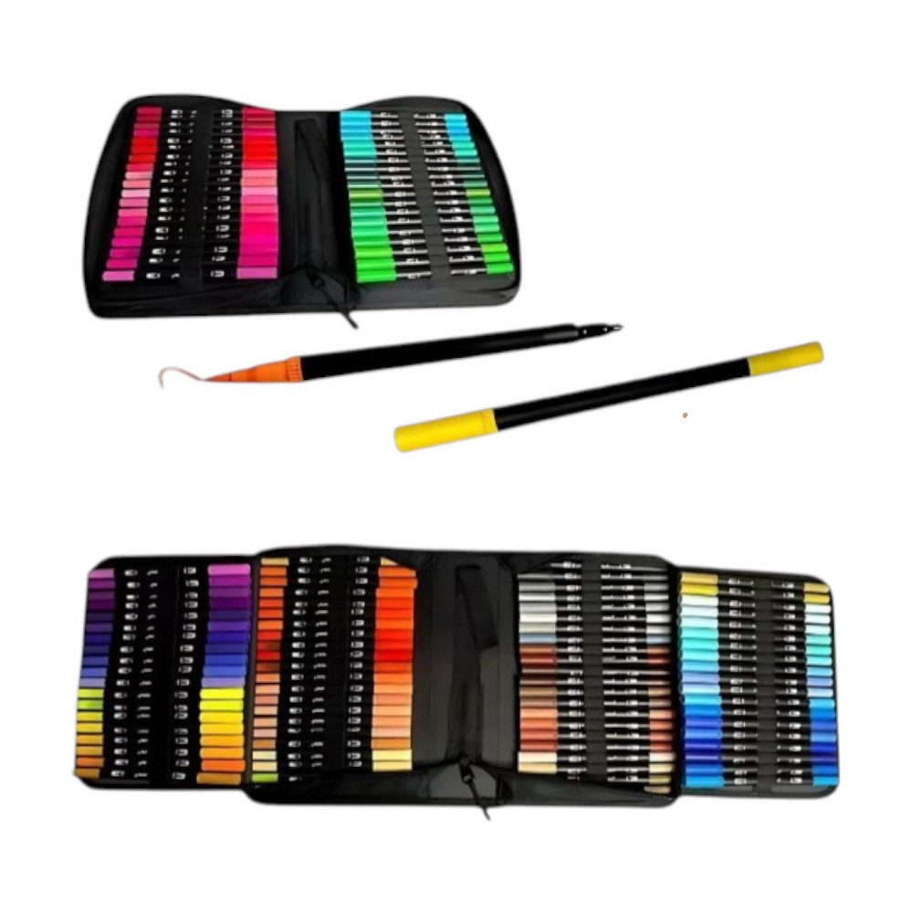 VERK GROUP Malstift Dual Brush Marker 100 Farben Doppelseitige Aquarellstifte Set mit Etui