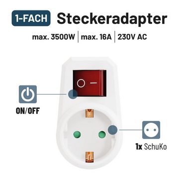 greate. 1fach Steckdosenadapter mit Schalter - Zwischenschalter ohne Kabel Mehrfachsteckdose 1-fach (Mit Schalter, Erhöhter Berührungsschutz)