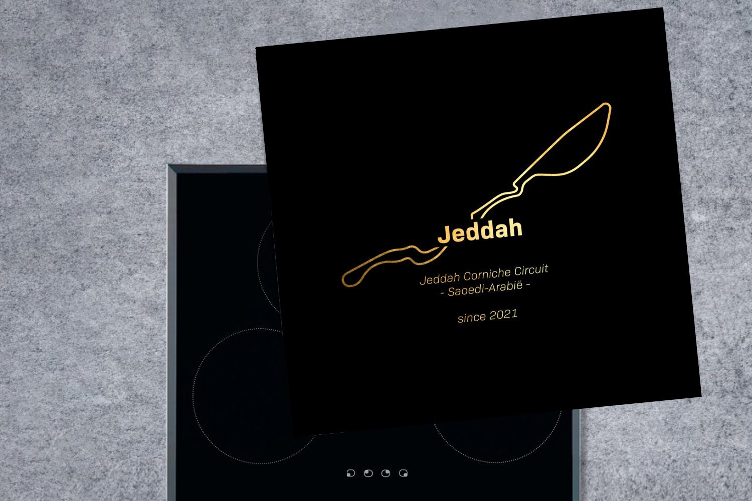 für MuchoWow F1 Jeddah Rennstrecke, Herdblende-/Abdeckplatte küche tlg), Arbeitsplatte 78x78 Vinyl, Ceranfeldabdeckung, (1 - cm, -
