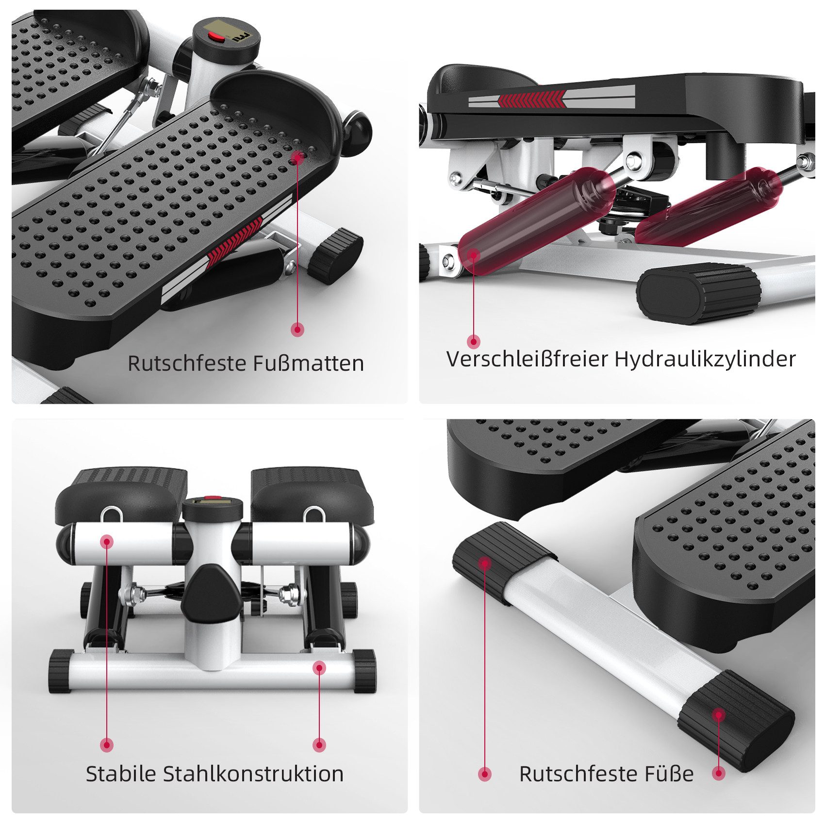 JASPORT Mini-Stepper ST1 2-in-1 Mini Stepper mit Widerstandsband (2-in-1 Up-Down Swing Stepper mit Power Ropes), leise, max. Belastbarkeit 100kg