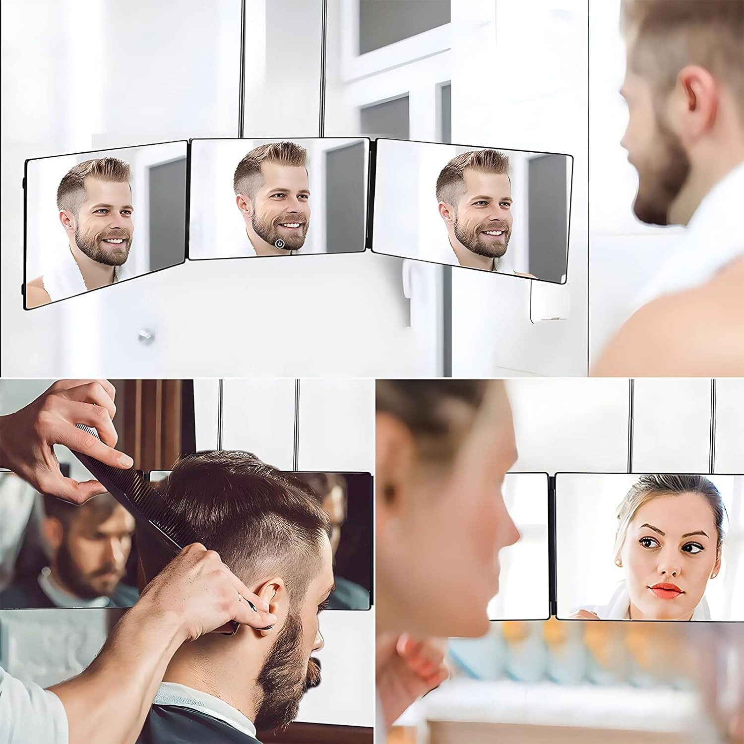 Lumkudos Wandspiegel 360 Grad Spiegel, Klappspiegel mit Haken, Spiegel zum Aufhängen, Kosmetikspiegel Rasierspiegel für Make up Rasieren Frisieren – Bild 4 von 4