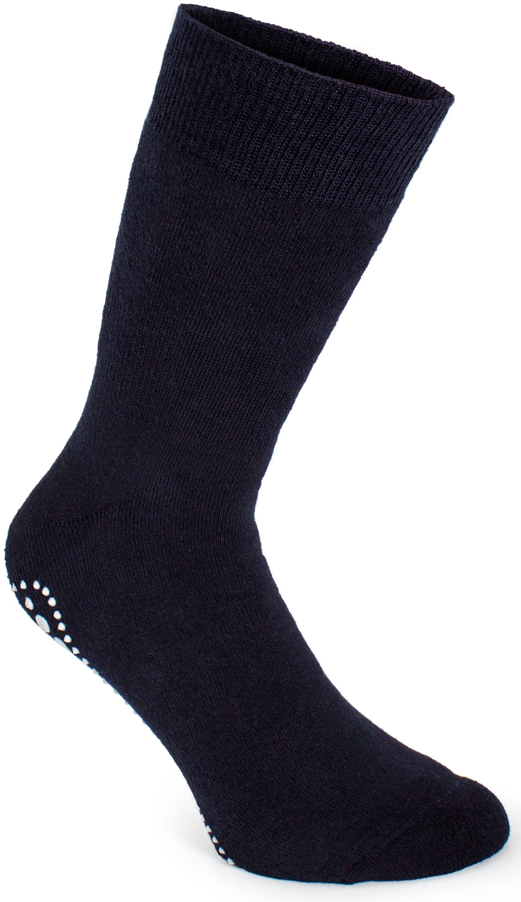 für Herren und Anti Baumwolle) Schwarz, Damen BRUBAKER und (4-Paar, Rutsch ABS-Socken Blau Haussocken Unisex Socken Grau