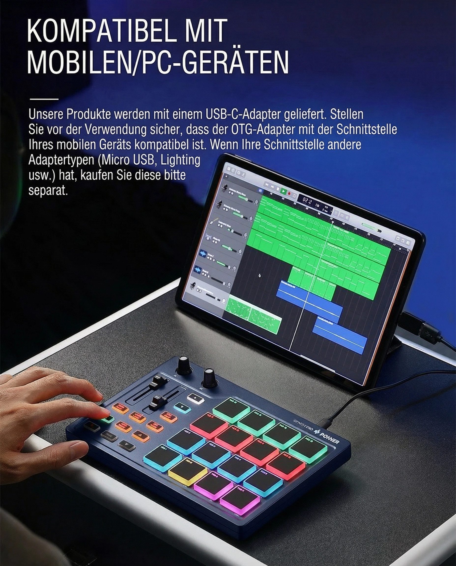 Donner DJ Controller DJ Controller Midi Pad Controller DPD-16, Leicht und leistungsstark