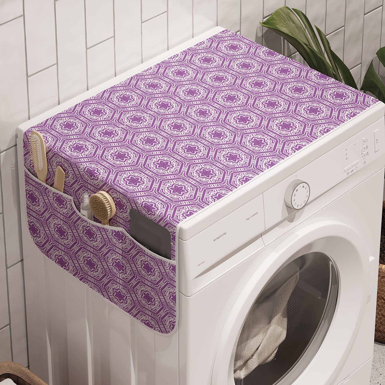 Abakuhaus Badorganizer Anti-Rutsch-Stoffabdeckung für Waschmaschine und Trockner, Geometrisch Blumen-Motiv Gitter Hexagon