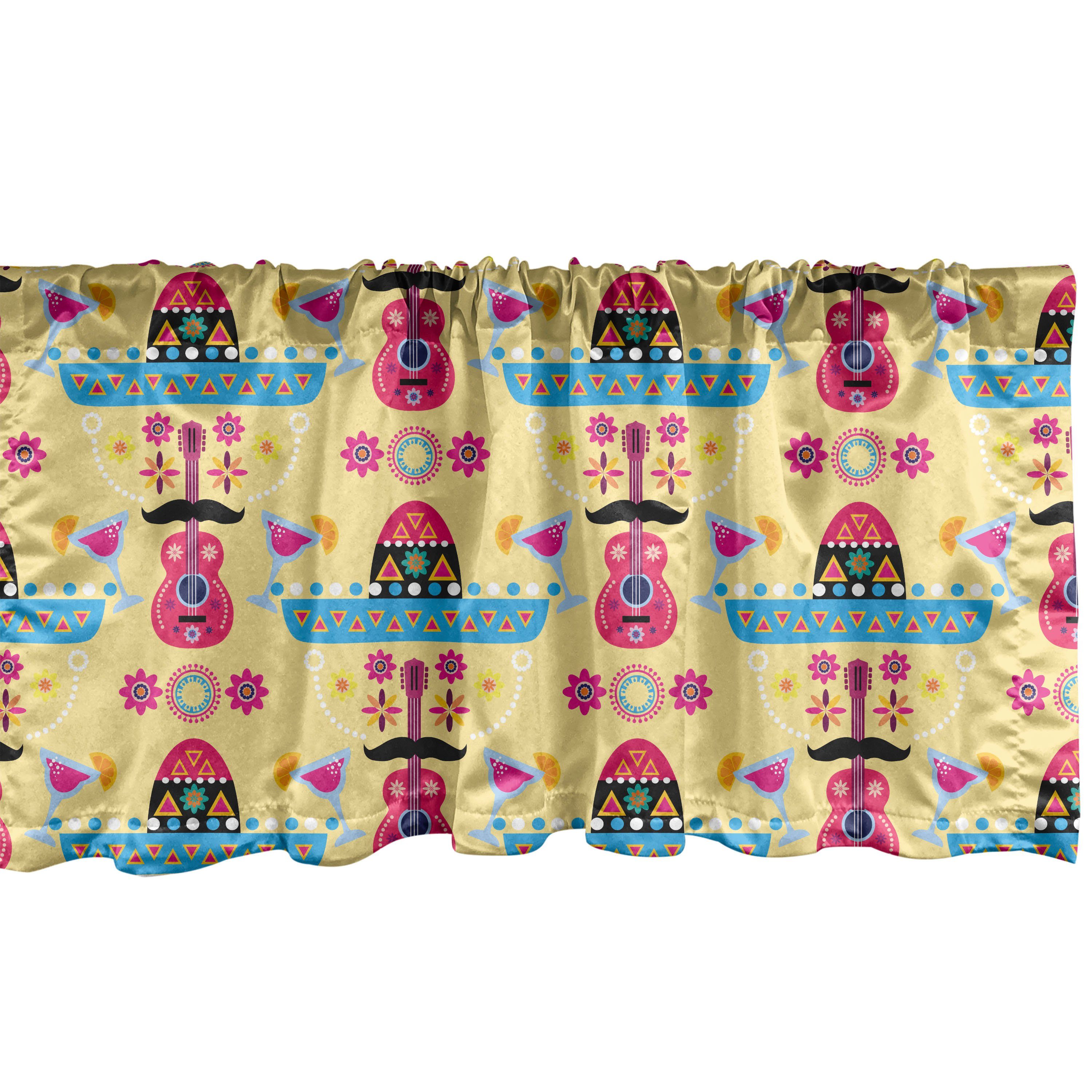 Scheibengardine Vorhang Volant für Küche Schlafzimmer Dekor mit Stangentasche, Abakuhaus, Microfaser, Cinco de Mayo Lustiges Gesicht
