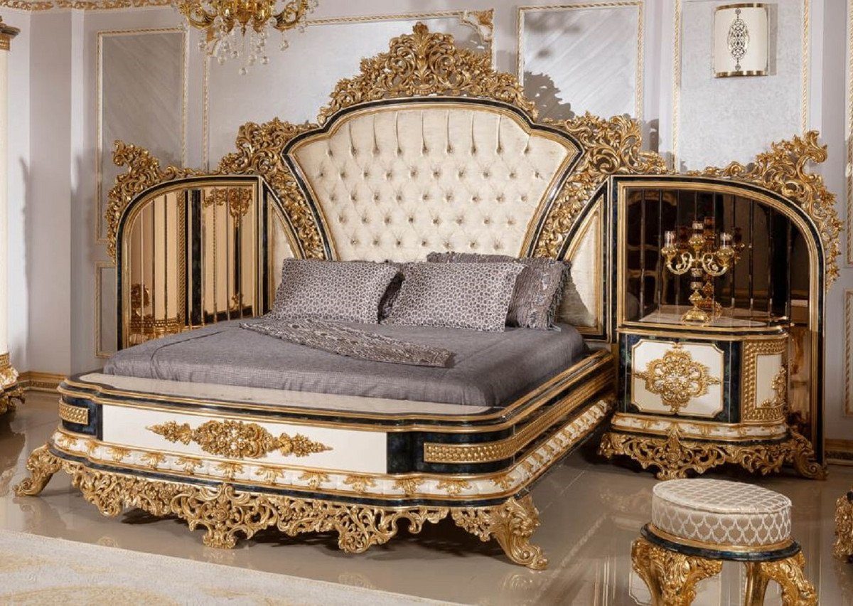 Casa Padrino Bett »Doppelbett Gold / Weiß / Blau / Gold - Prunkvolles  Massivholz Bett mit verspiegeltem Kopfteil - Schlafzimmer Möbel im  Barockstil - Edel & Prunkvoll«