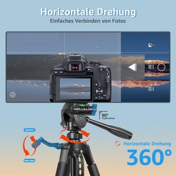 MOOHO Tragbares Kamera Smartphone Stativ, Aluminium Dreibeinstativ 168cm Dreibeinstativ (DSLR, SLR Dreibeinstativ, Wird mit Aufbewahrungstasche geliefert)
