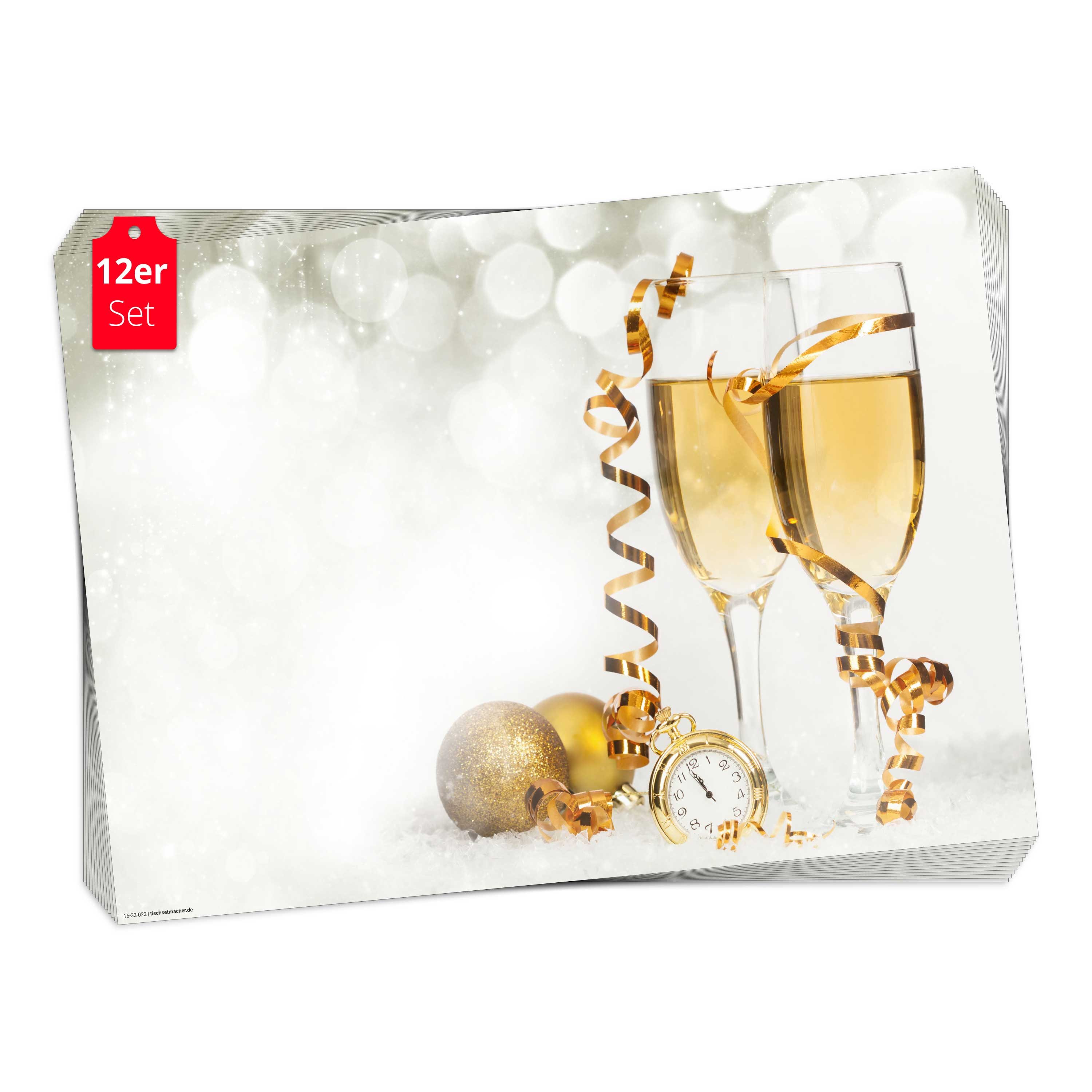 Tischsetmacher Platzset Tischsets I Platzsets - Silvester - Silvesterdeko - Weiß & Gold, (aus hochwertigem Papier, 12-St., 44 x 32 cm), Made in Germany