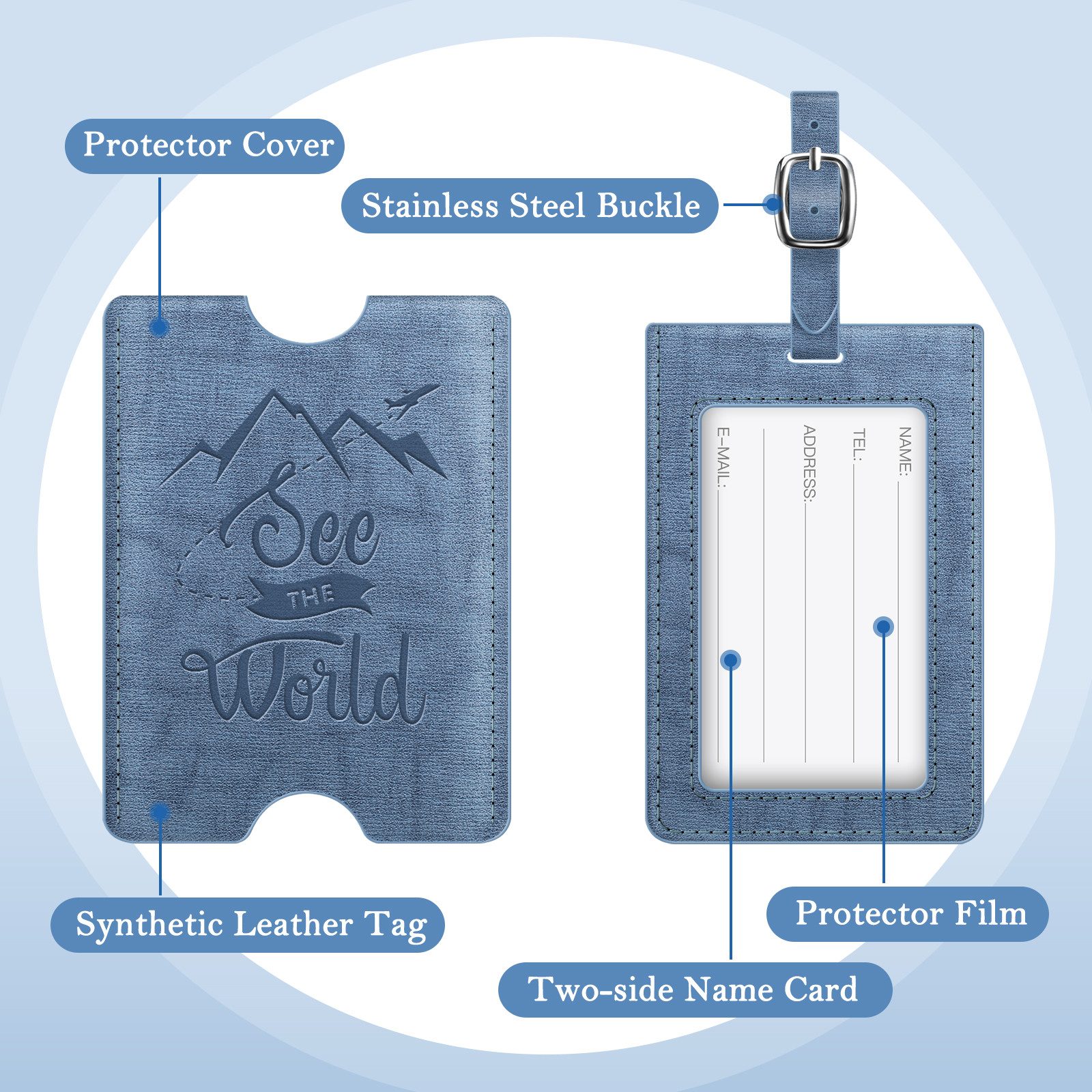 Fintie Mini Geldbörse Reisepasshülle und Gepäckanhänger Set, Reisepass Impfpass Hülle, mit RFID Blockier, Kofferanhänger mit Adressschild für Koffer
