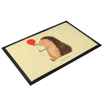 Fußmatte 60 x 90 cm Igel mit Luftballon - Gelb Pastell - Geschenk, süße Tiermo, Mr. & Mrs. Panda, Höhe: 0 mm