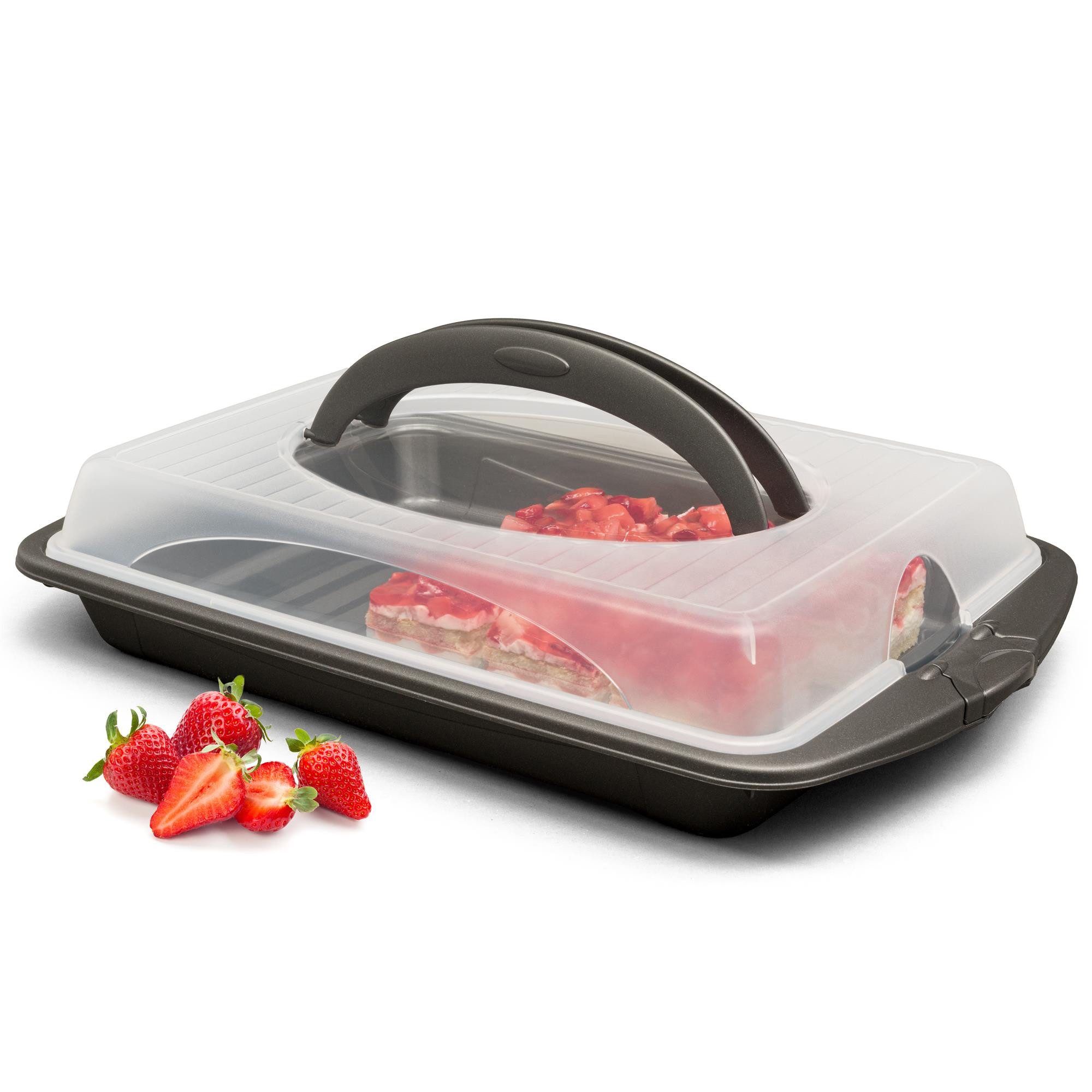 Hausfelder Kuchentransportbox Tortentransportbox eckig, Kuchenbehälter mit Deckel (Blechkuchen), (Set, 1-tlg., 1 Box), mit Klick-Verschlüssen, spülmaschinenfest, BPA-frei