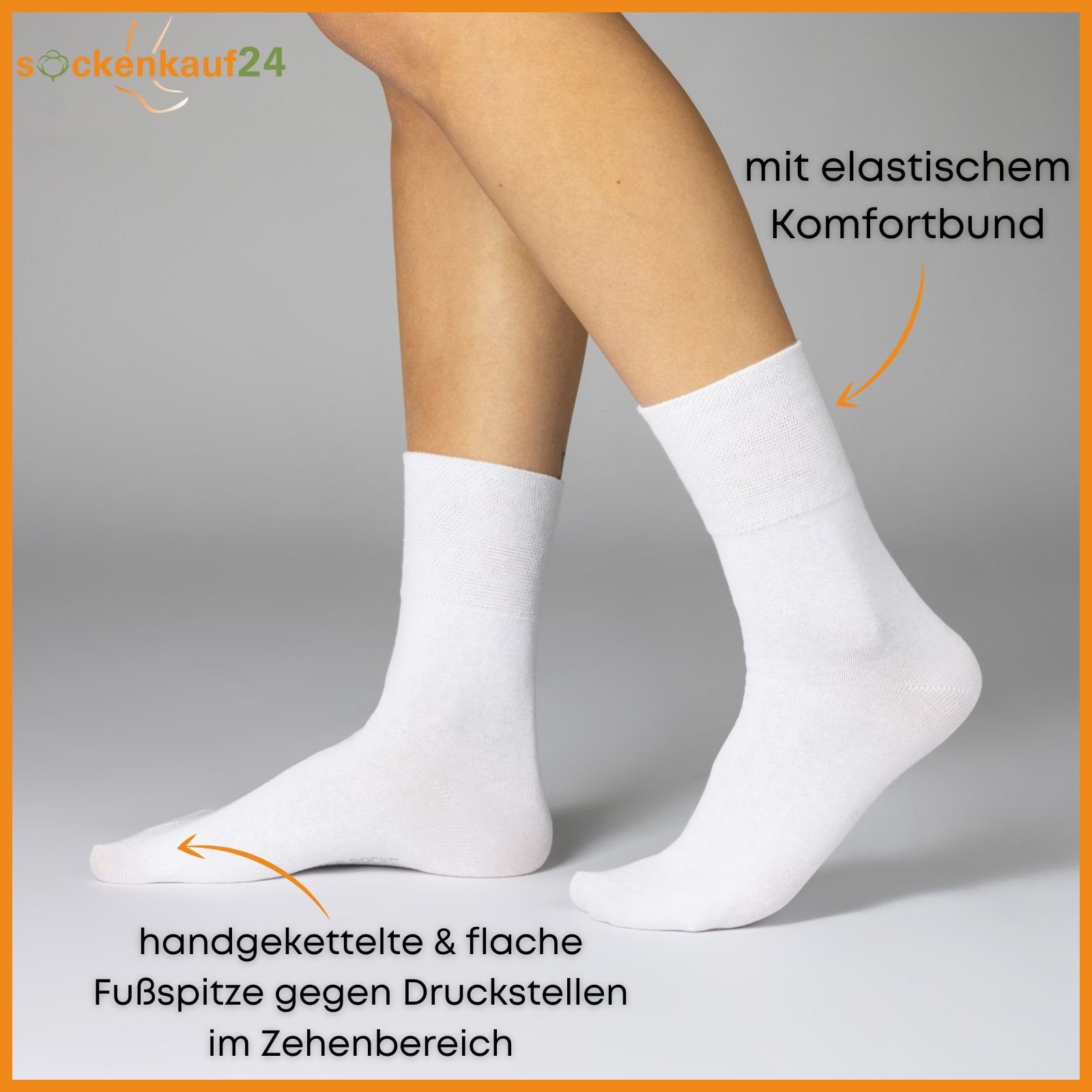 97% Naht Paar 39-42) sockenkauf24 - Herren Diabetikersocken WP Socken Baumwolle ohne & ohne Damen Gummi 6 (Weiß, Komfortbund mit 39609 &