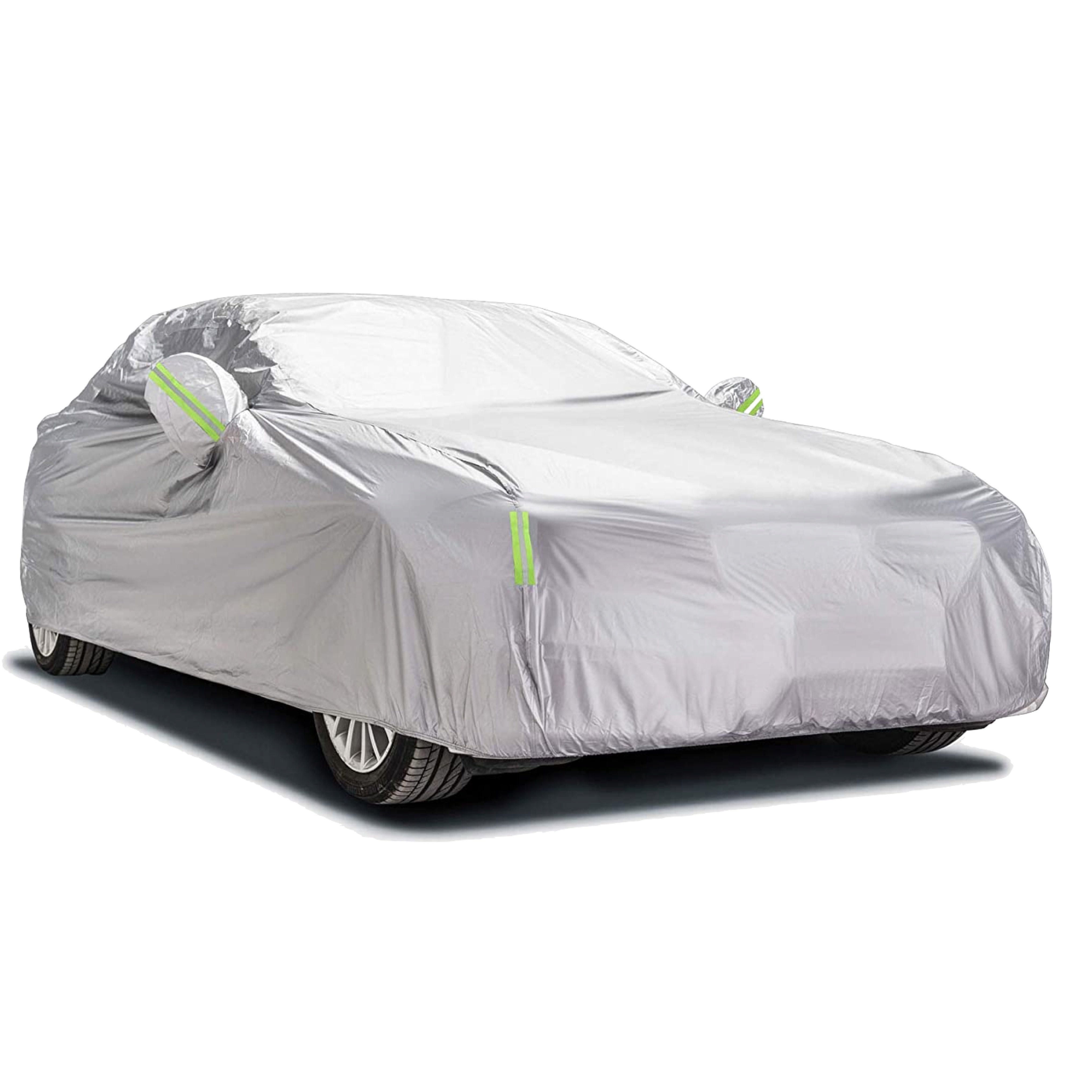 autogadget® Autoplane Premium Autoschutzhülle Auto Abdeckung - Abdeckplane Car Cover Silber (1-St), reflektierende Streifen / Antikratzsicht / integrierte Eingangstür