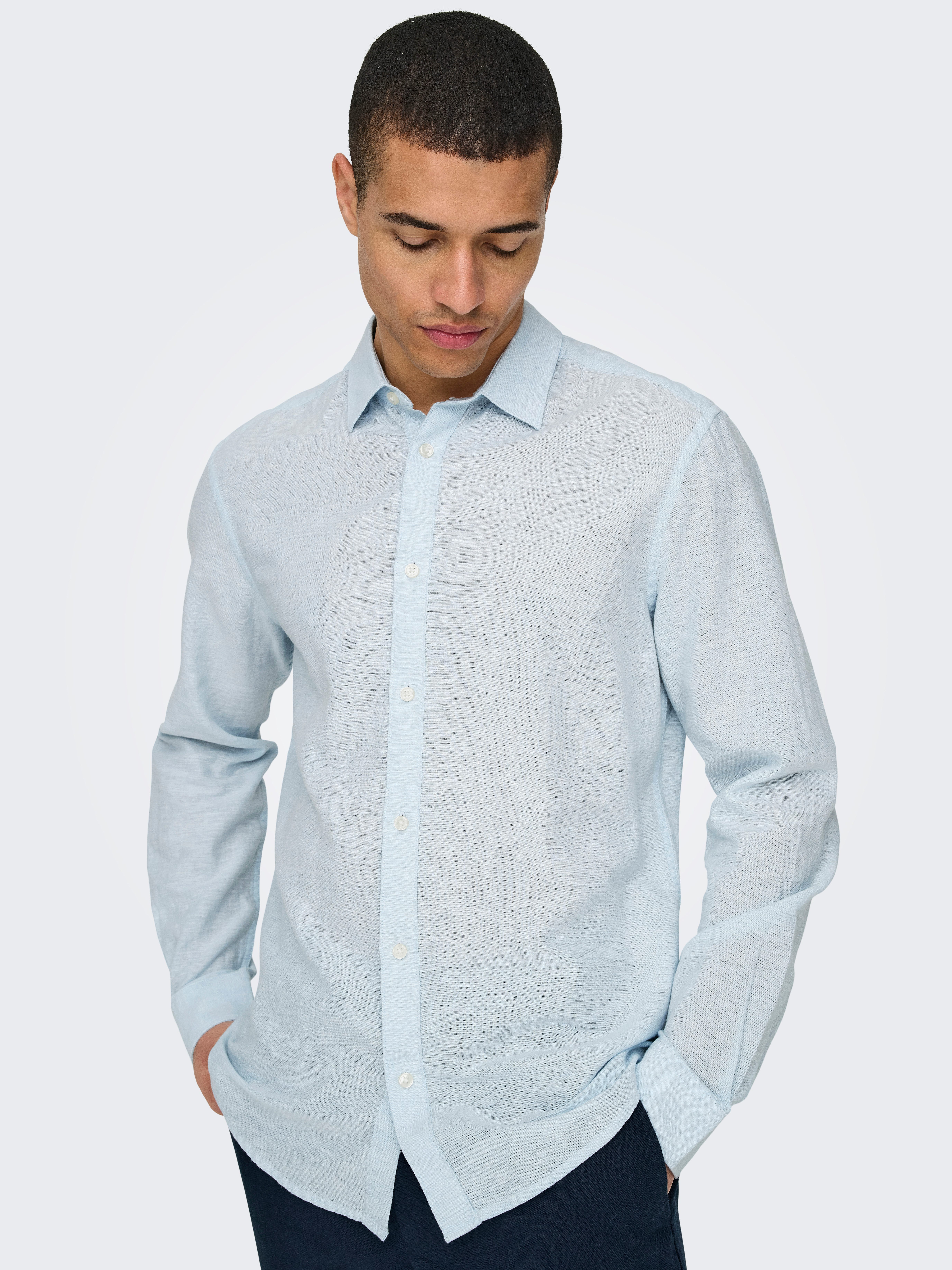 ONLY & SONS Langarmhemd ONSCAIDEN LS SOLID LINEN SHIRT NOOS Baumwollmischung mit Leinen, slim fit
