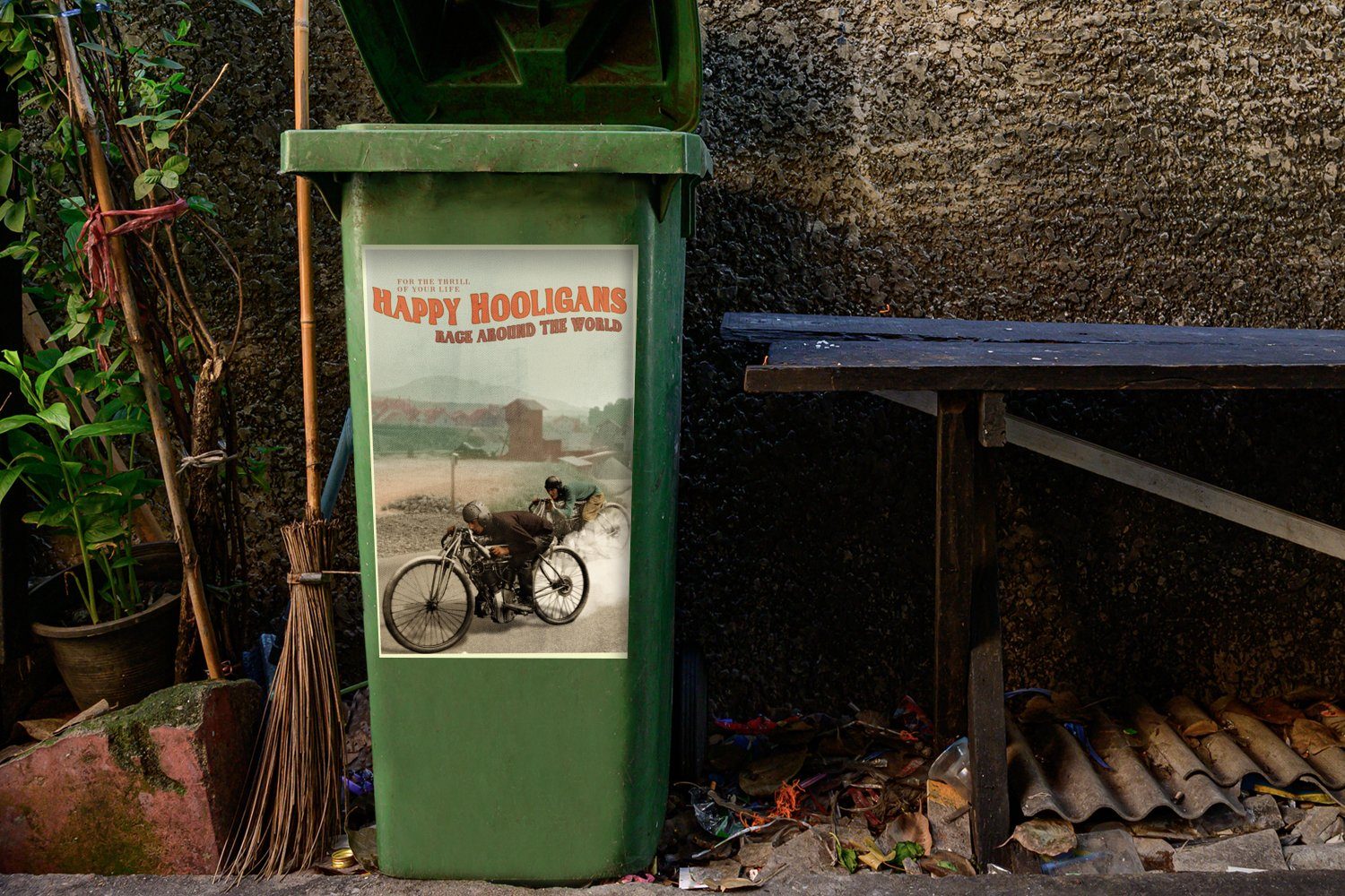 - - MuchoWow Motorrad Container, Abfalbehälter Mancave Vintage Wandsticker Mülltonne, Zitat (1 St), Sticker, - Mülleimer-aufkleber,
