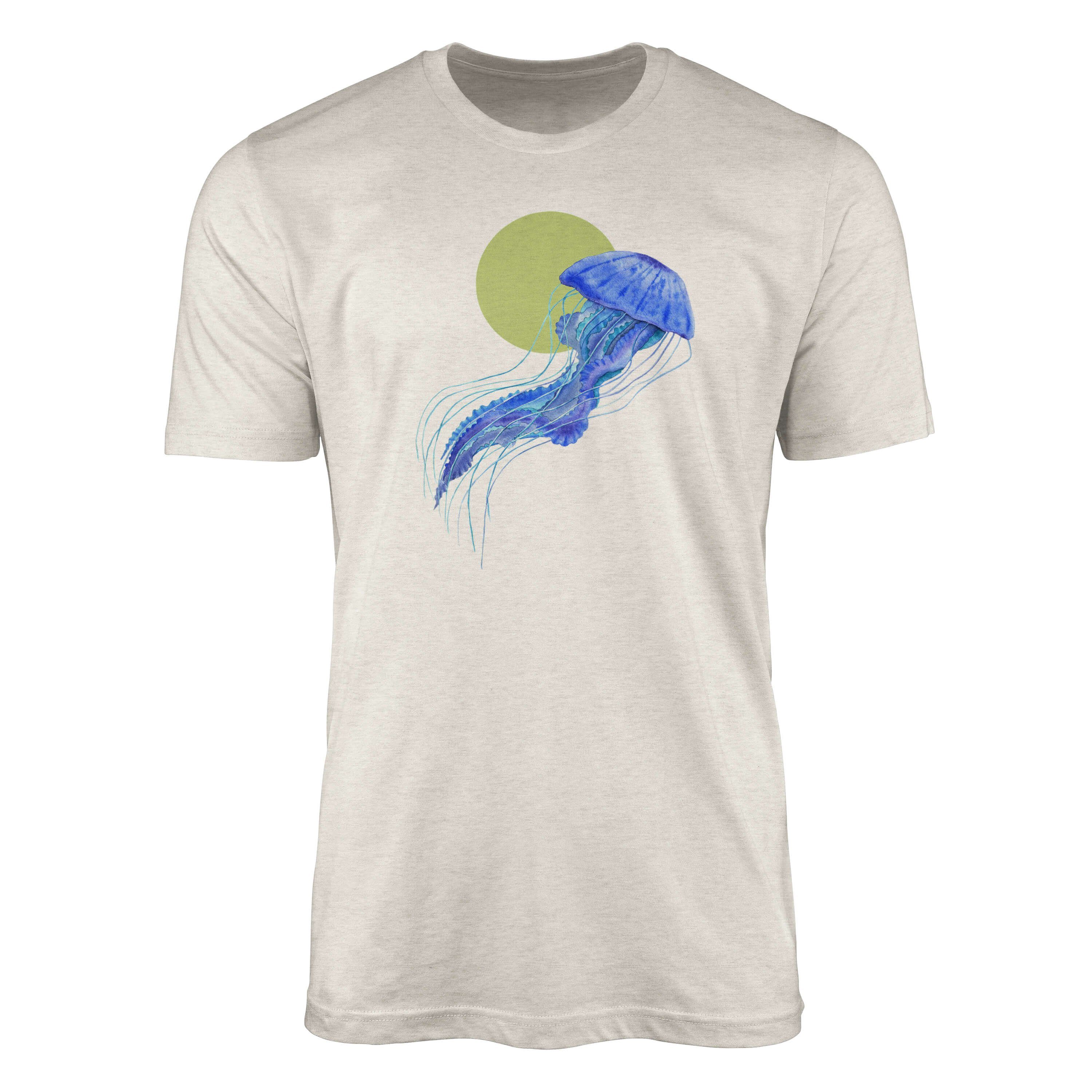 Sinus Art T-Shirt Herren Shirt 100% gekämmte Bio-Baumwolle T-Shirt Qualle Wasserfarben Motiv Nachhaltig Ökomode aus e (1-tlg)