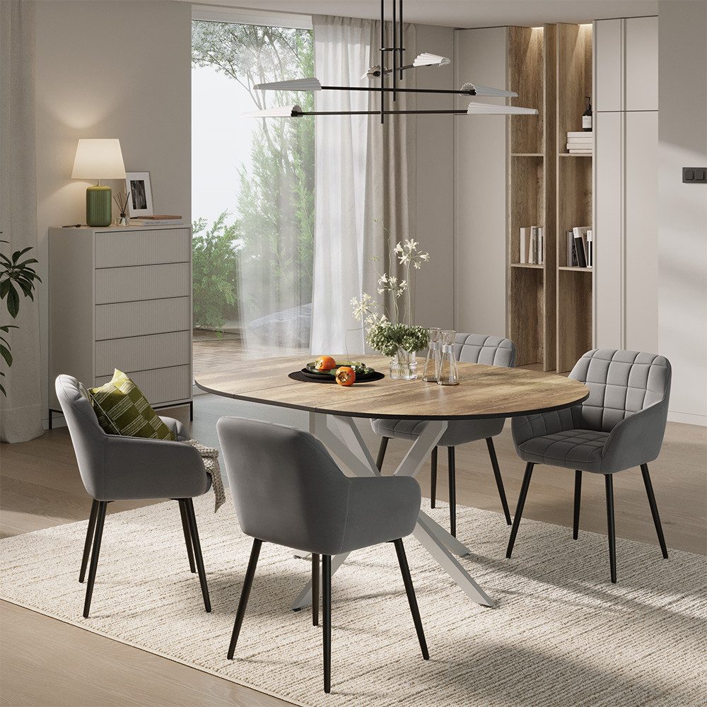 Vicco Essgruppe Loyd, Eiche rustikal/Grau, 120 x 120 cm mit 4 Esszimmerstühlen (Grau), (5-tlg)