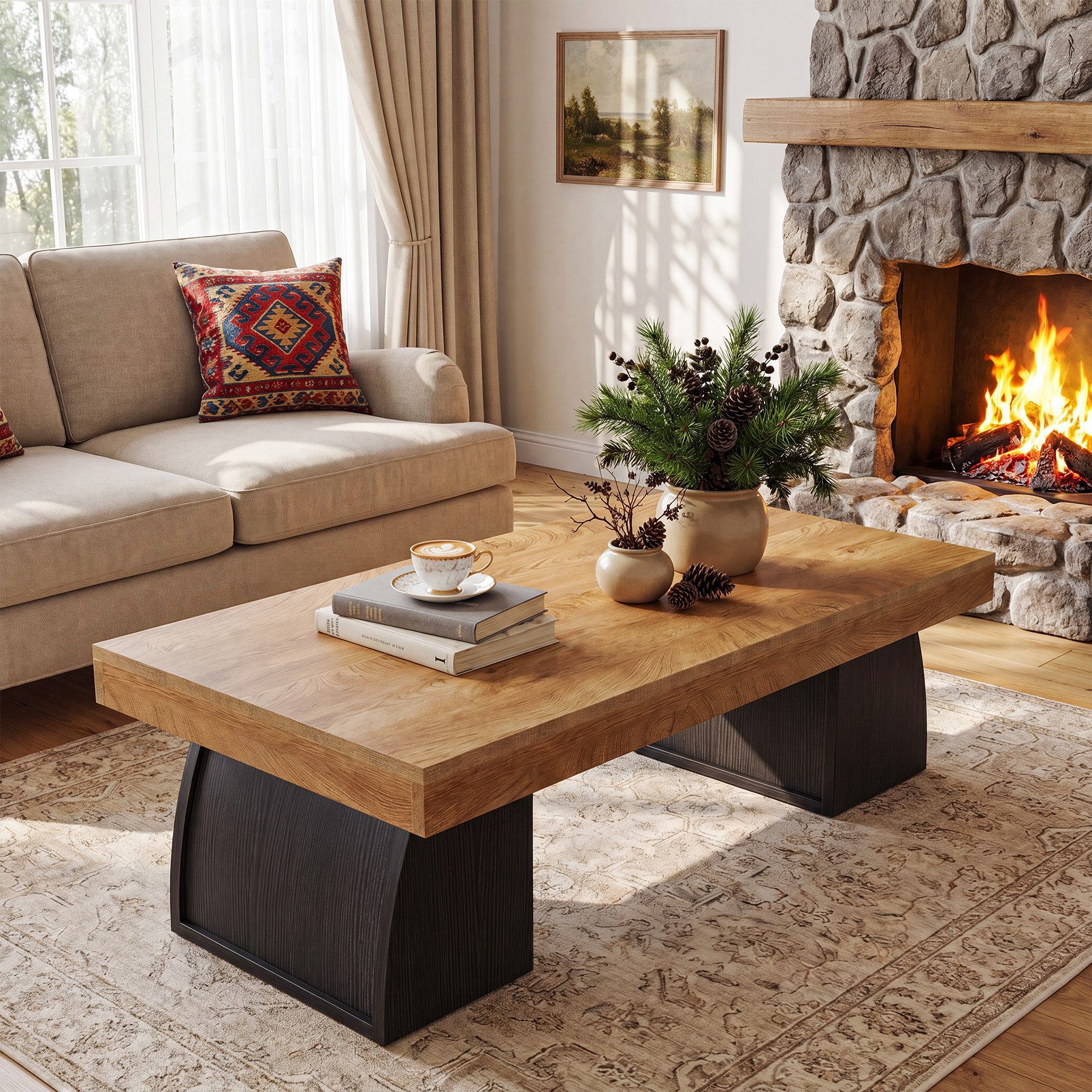 Tribesigns Couchtisch 140 cm Industrieller Sofatisch, Moderner Beistelltisch aus Holz