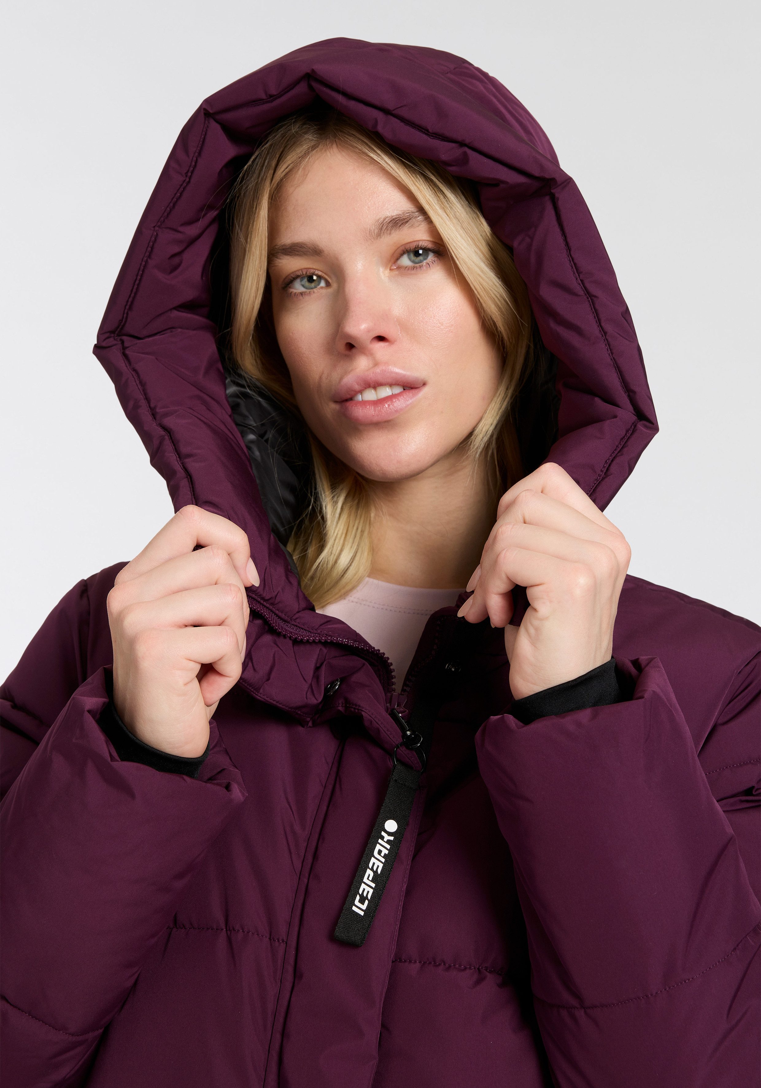 Icepeak Steppmantel ADDIA mit Kapuze, knielange Form, Basic-Passform