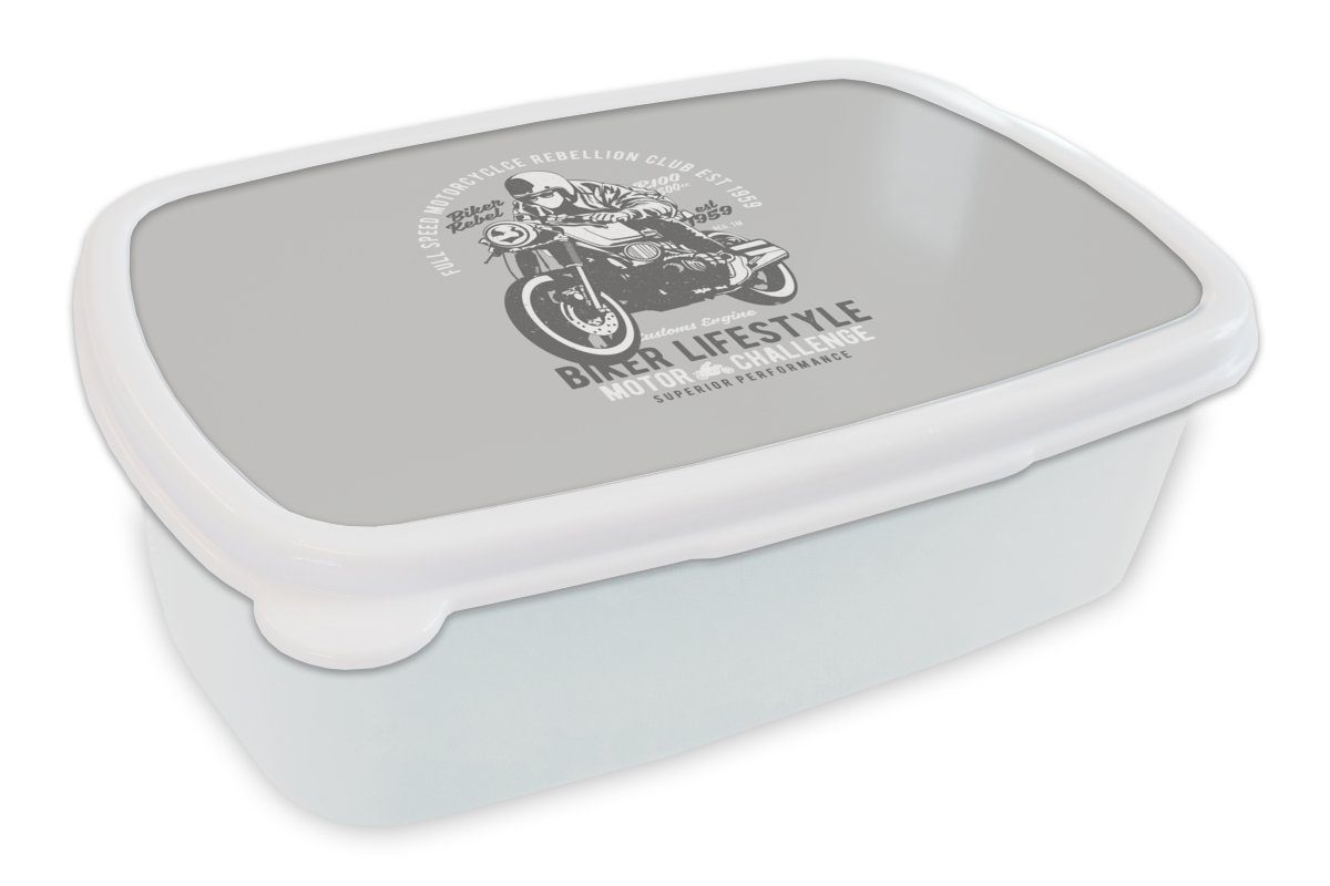 MuchoWow Lunchbox Mancave - Motor - Schwarz - Weiß - Vintage, Kunststoff, (2-tlg), Brotbox für Kinder und Erwachsene, Brotdose, für Jungs und Mädchen