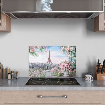 DEQORI Küchenrückwand 'Blumenmeer Paris', Glas Spritzschutz Badrückwand Herdblende