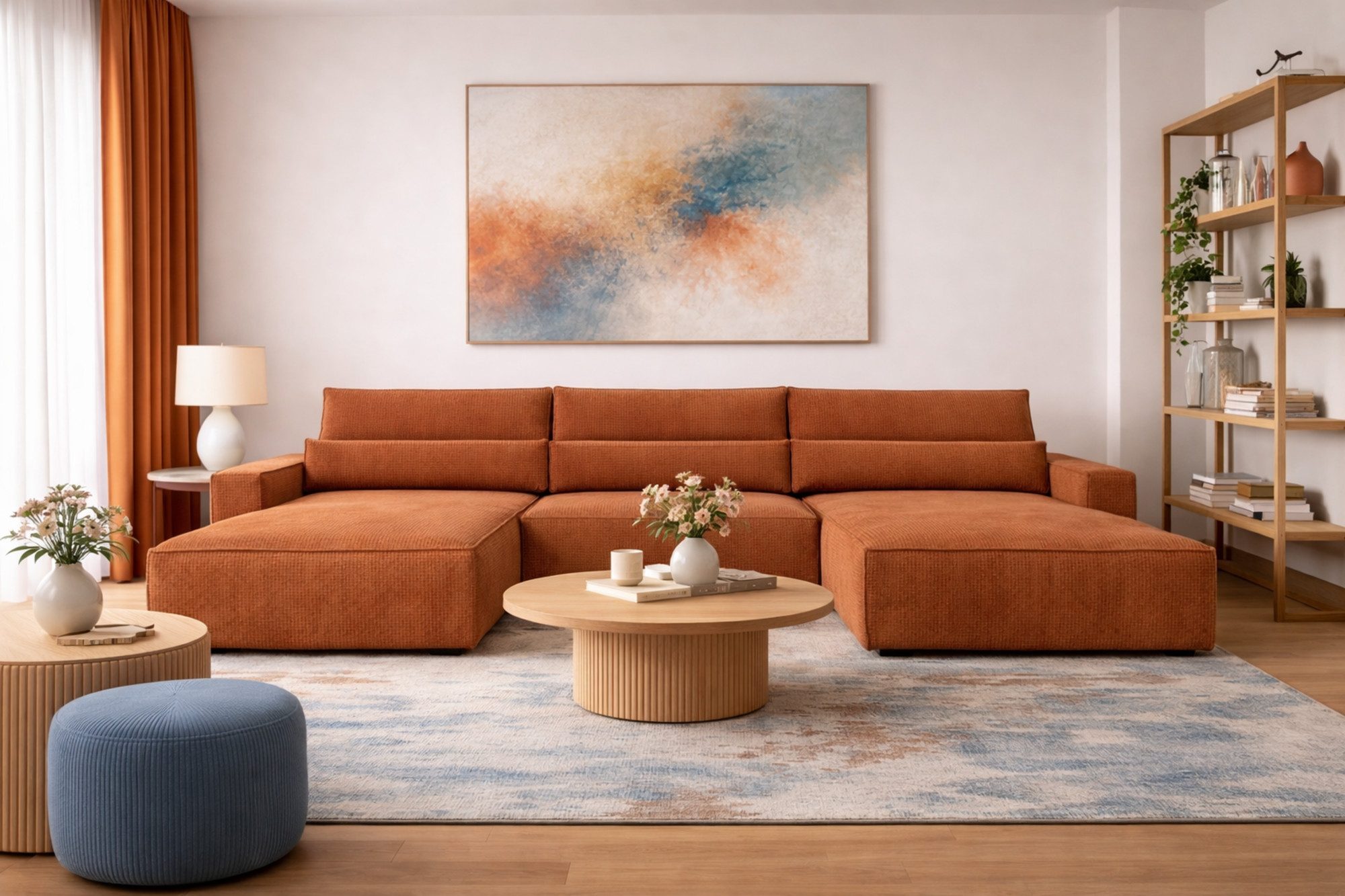 MOEBLO Wohnlandschaft DENVER U, Eckcouch aus Cordstoff Ecksofa U-Form Cord Sofa Couch Polsterecke U-Sofa - 410x85x200cm, mit Bettkasten und Schlaffunktion
