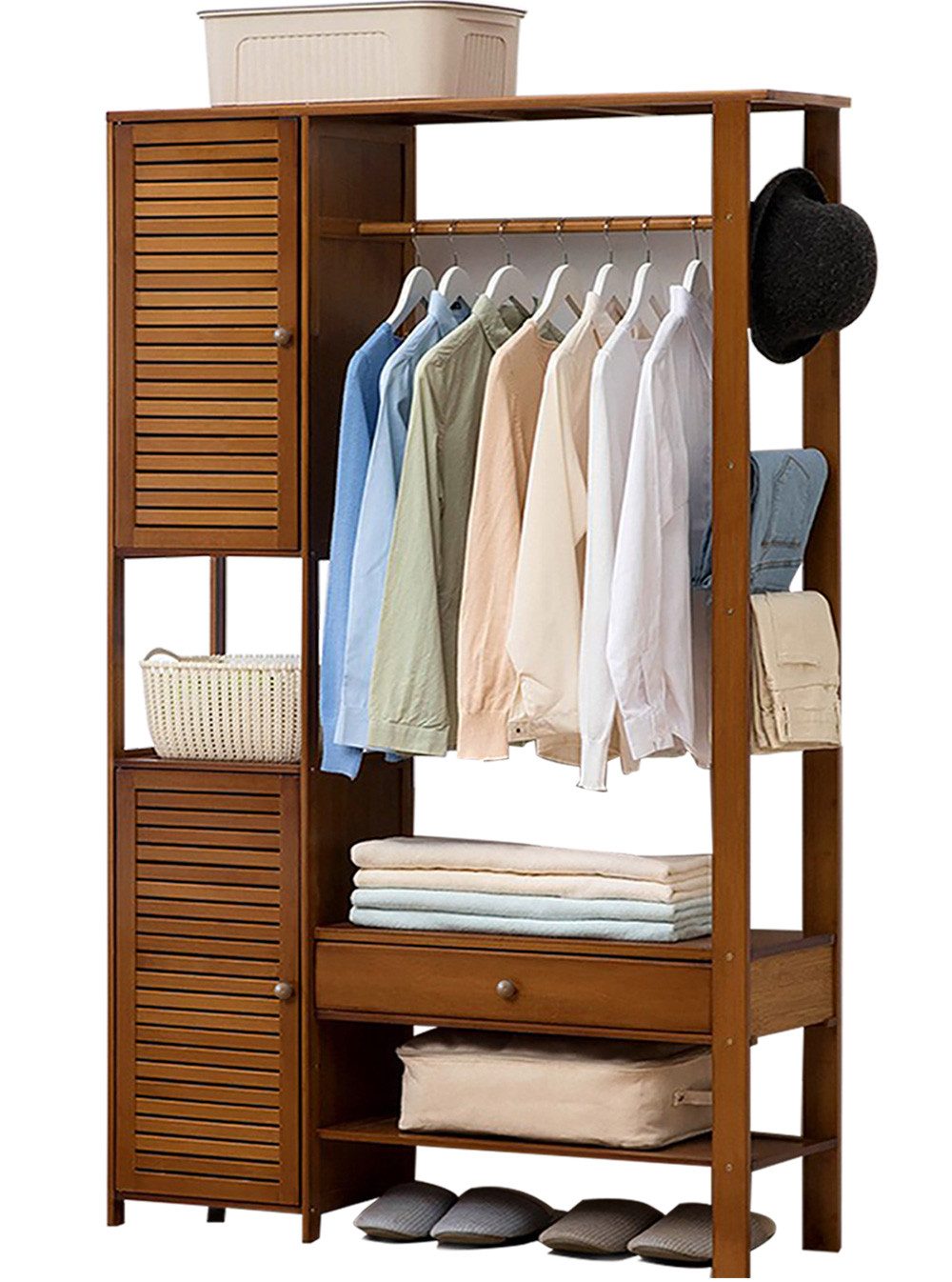 WAOHO Kleiderschrank kleiderschrank Bambus, Garderobenständer mit Schrank u günstig online kaufen