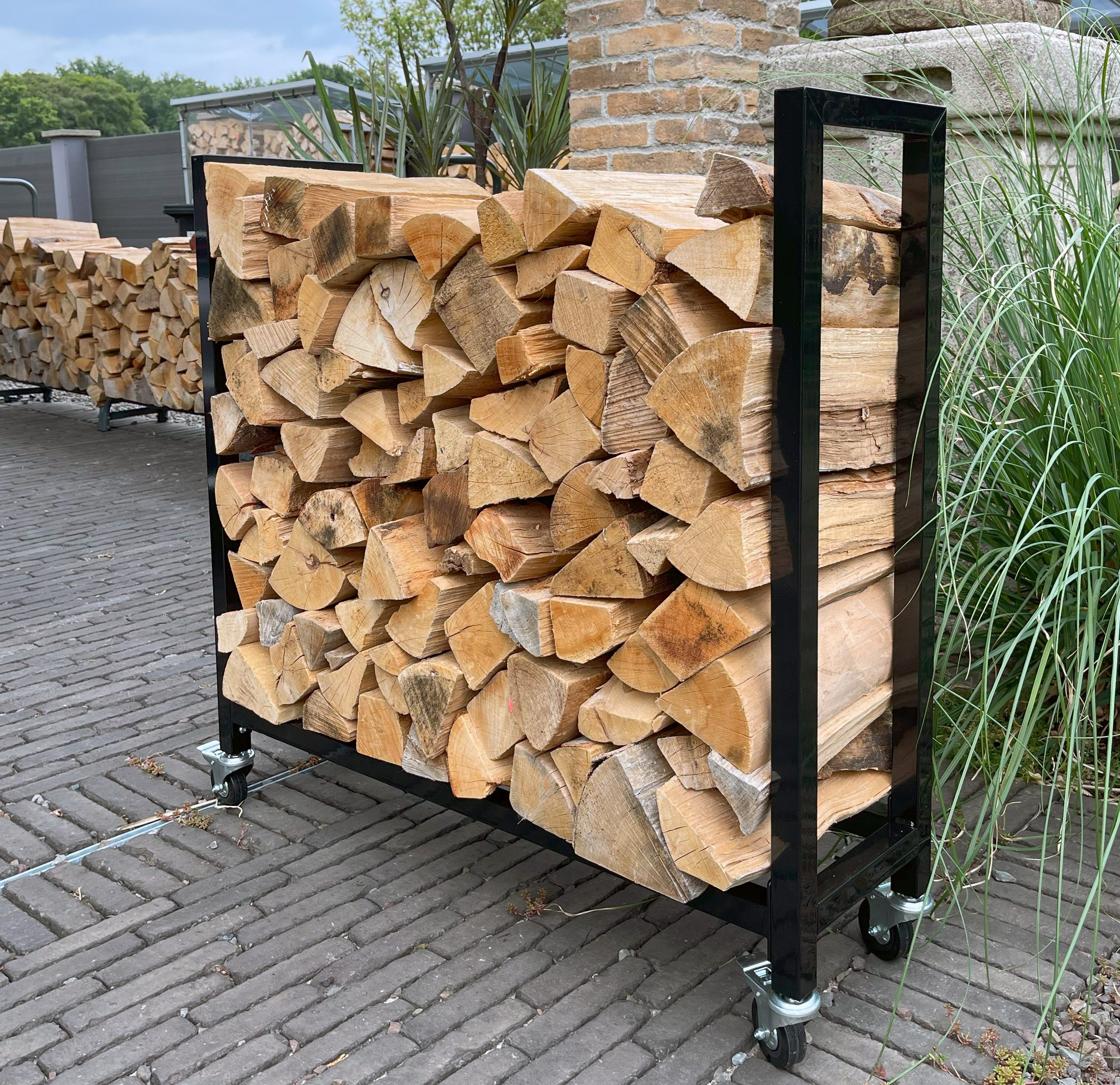 Quick Star Kaminholzregal Metall Kaminholzregale Außen mit Rollen 65 x 65 / 90 x 90 cm, BxTxH:65x25x65 cm, Mit Laufrollen und Feststellbremse – Bild 5 von 5