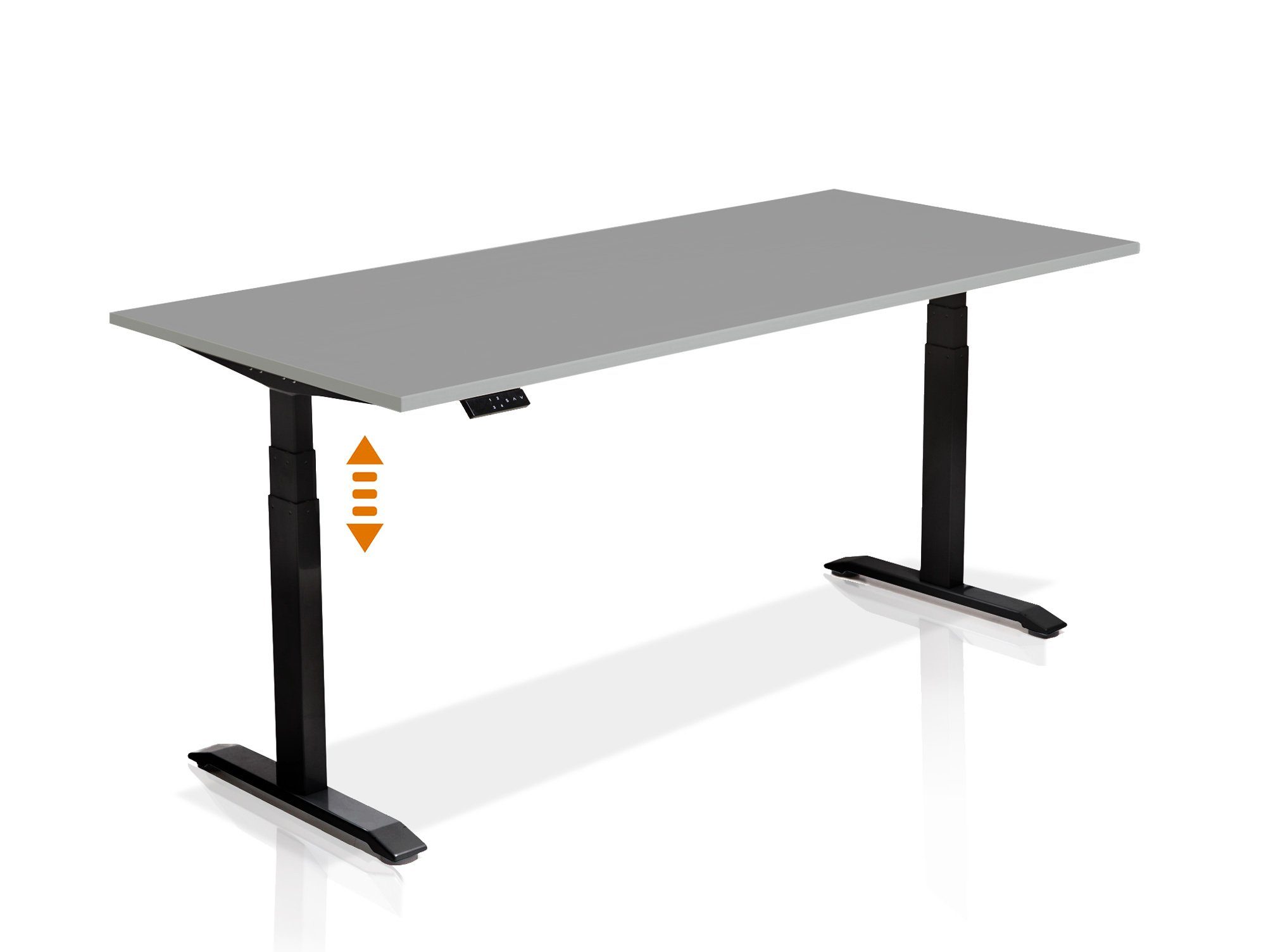 Moebel-Eins Schreibtisch, OFFICE ONE elektrisch höhenverstellbarer Schreibtisch / Stehtisch, Material Dekorspanplatte schwarz | lichtgrau