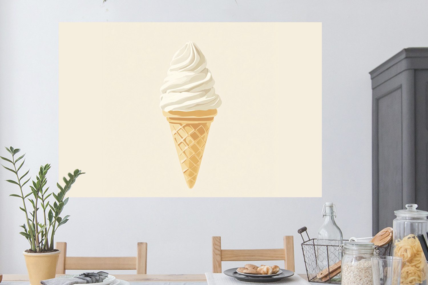 MuchoWow Wandsticker Eiswaffel - Weiß (1 St), Wanddeko, Aufkleber, Wandtattoo, 120x80 cm