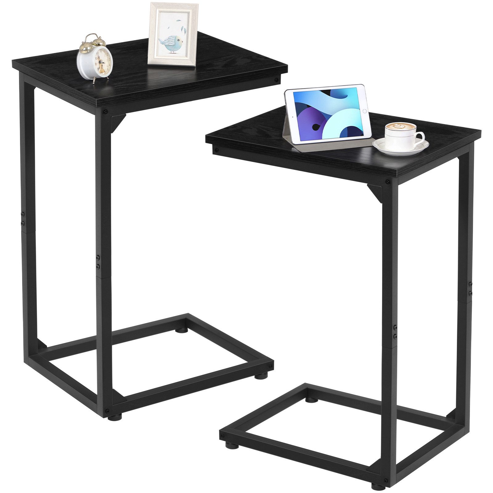 AMHANCIBLE Beistelltisch Laptop-Tisch & Couchtisch 2er Set, für Wohnzimmer & Schlafzimmer (2-St), C-förmig, zum Unterschieben unter Sofa/Bett, mit Metallgestell