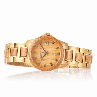 Bonizetti Chronograph, (Damenuhr ZUGSPITZE Holz-Uhr -, 1-tlg), Armbanduhr, Holzarmband, Bambus, Naturmaterialien, Materialmix, Analog