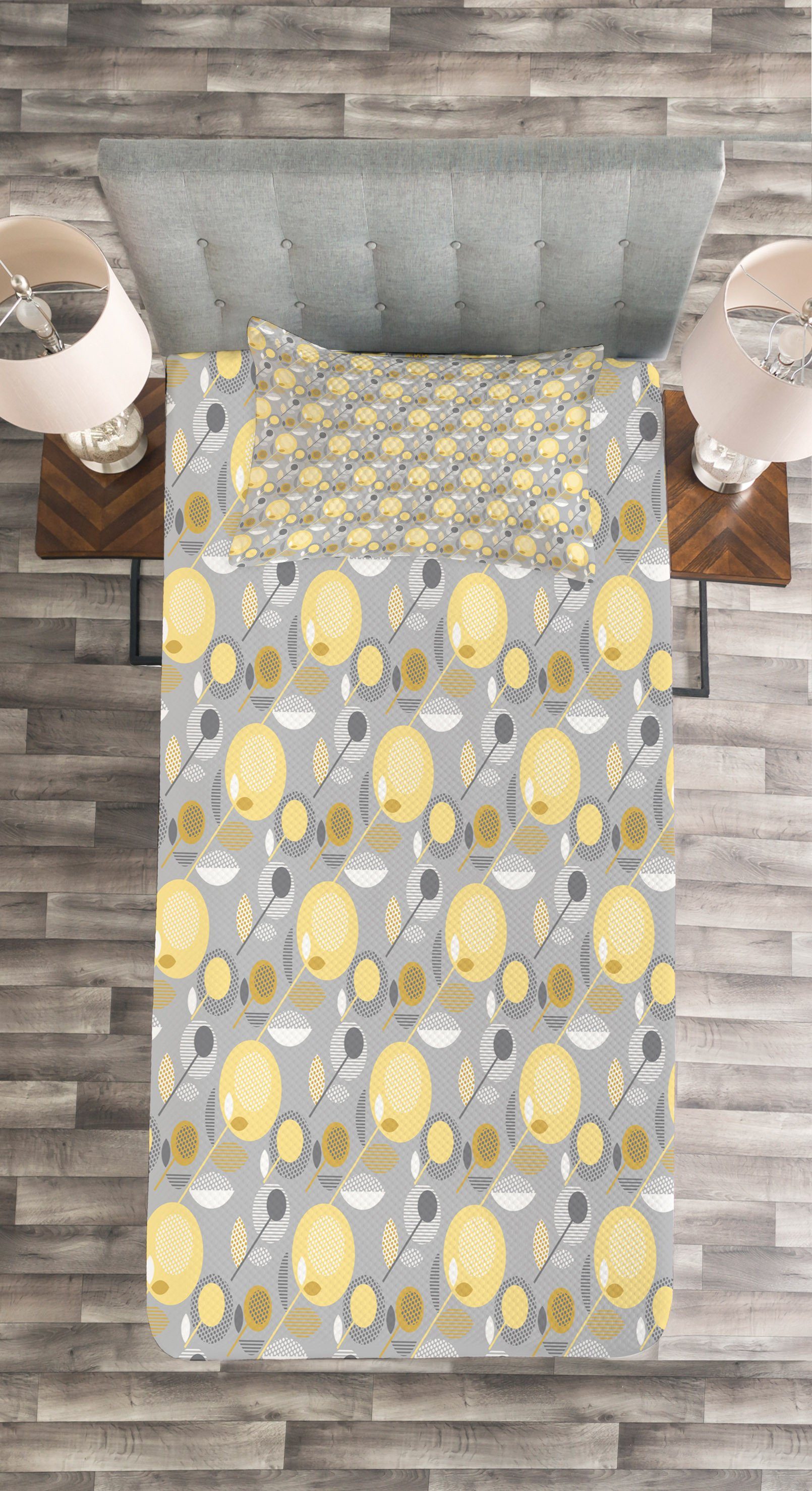 Kissenbezügen Waschbar, 60er-Muster Abakuhaus, Tagesdecke Gelbe Set Blume mit