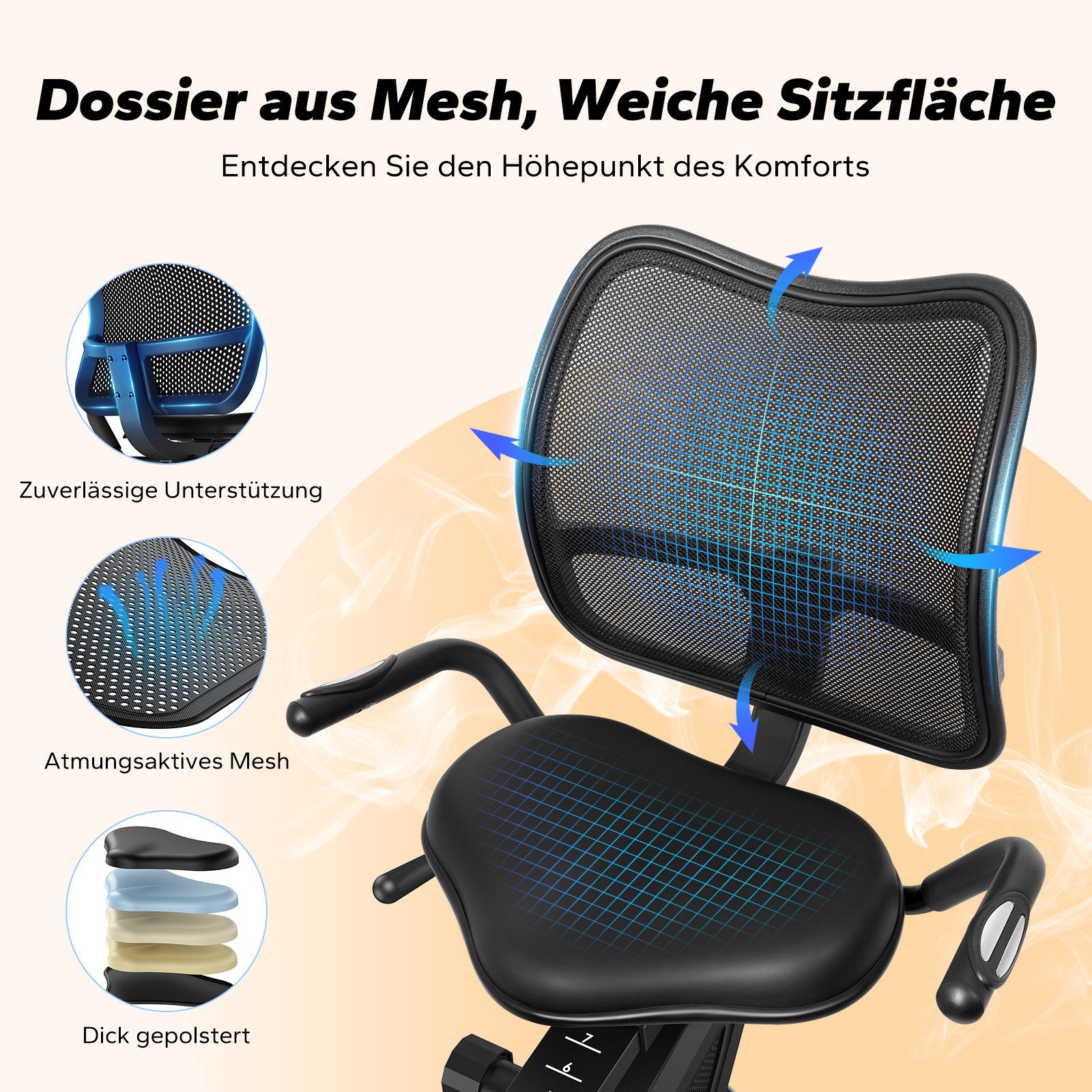 MERACH Liege-Heimtrainer für Zuhause, gelenkschonendes Fitnessbike bis 135 kg (mit LCD-Display, mit Bluetooth & exklusiver MERACH App, Pulssensoren, Tablet-Halter, 8-Stufen-Magnetwiderstand, flüsterleise), Dual-Belt-Antrieb, ergonomischer Sitz mit Rückenlehne
