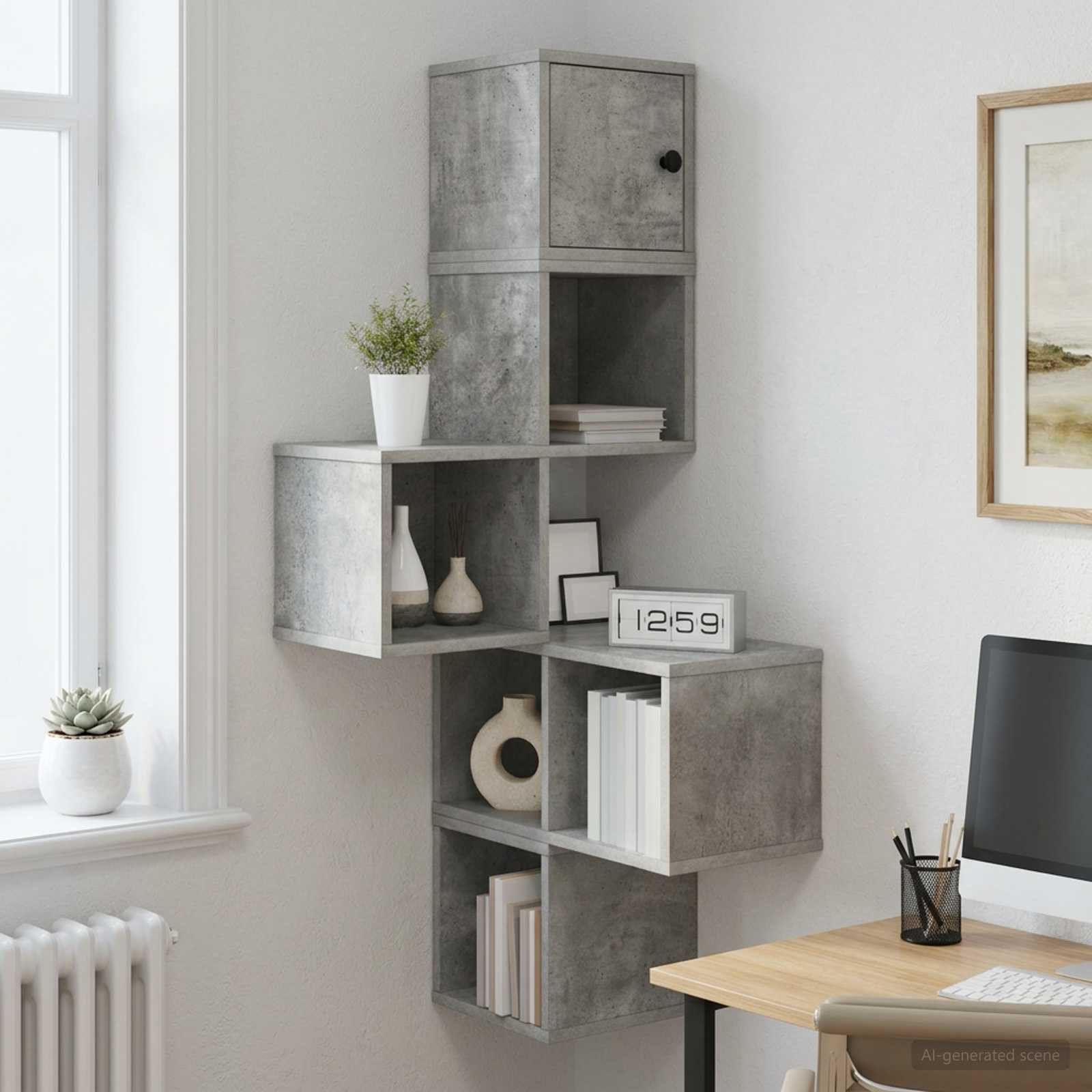 vidaXL Regal Wand-Eckregal Betongrau 48 x 48 x 120 cm Holzwerkstoff, 1-tlg.