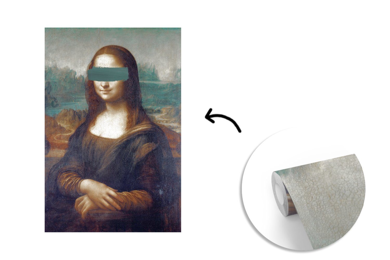 MuchoWow Fototapete Mona Lisa Leonardo Vinci - Wandtapete Vinyl Wohnzimmer, für - bedruckt, da St), (3 Matt, Tapete Grün, Montagefertig