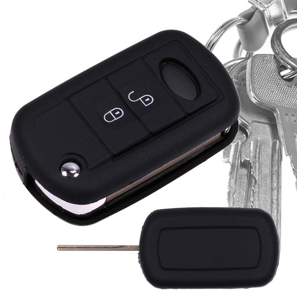 mt-key Schlüsseltasche Autoschlüssel Softcase Silikon Schutzhülle Schwarz,  für Land Rover Range Rover Sport LS Dicsovery III 2 Tasten Schlüssel