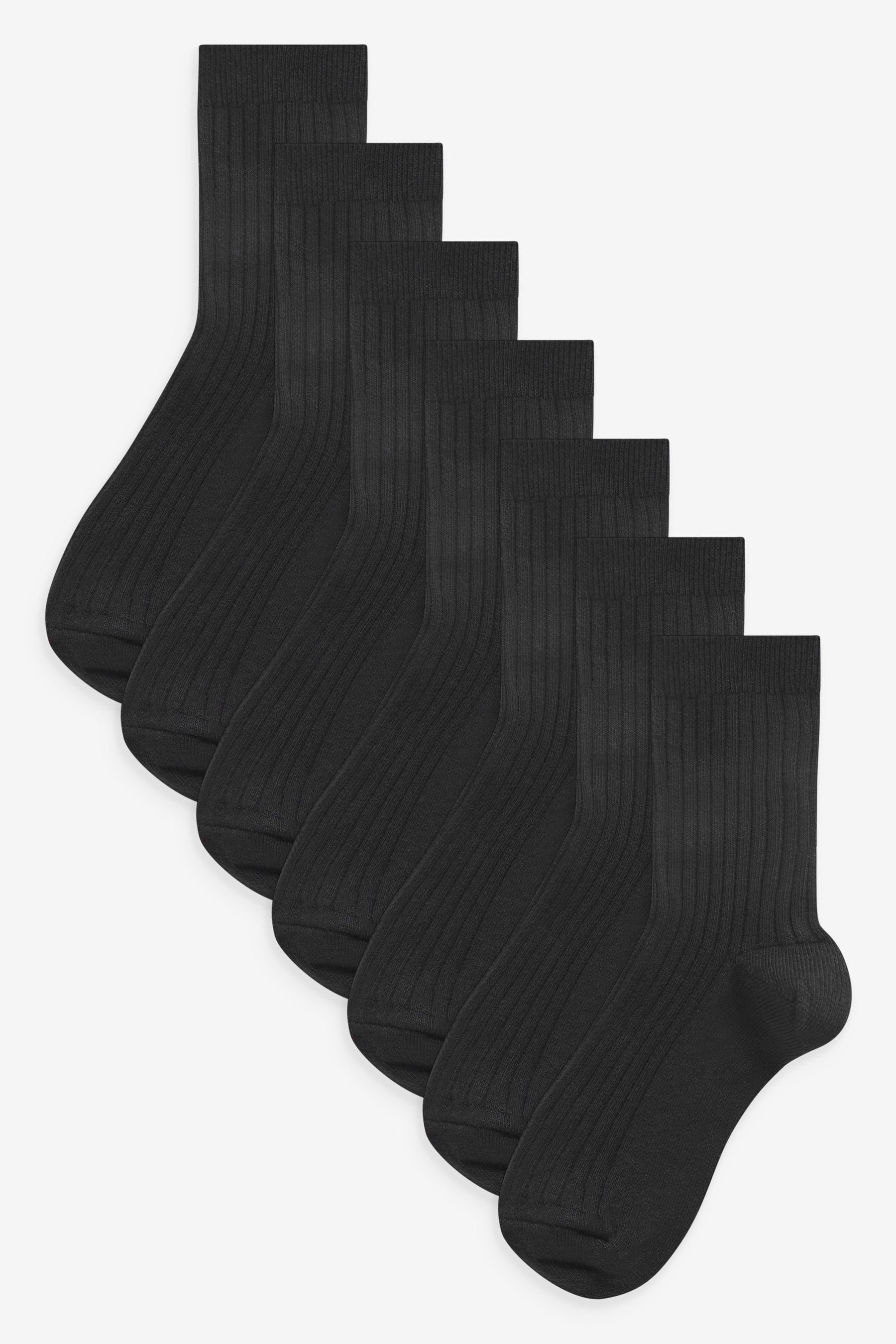 Next Kurzsocken Gerippte Socken mit hohem Baumwollanteil, 7er-Pack (7-Paar) Black