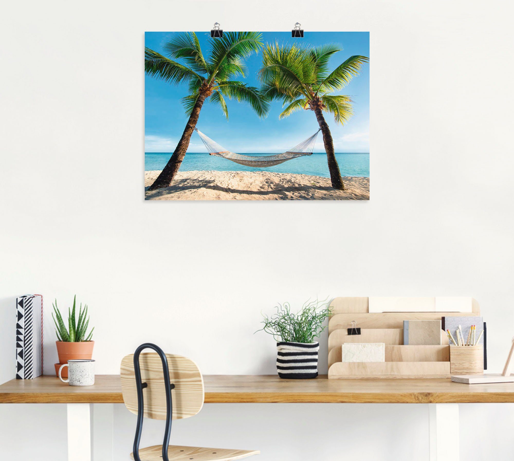 Artland Wandbild Palmenstrand Karibik Leinwandbild, oder mit (1 Größen versch. St), als Poster Hängematte, in Amerika Alubild, Wandaufkleber