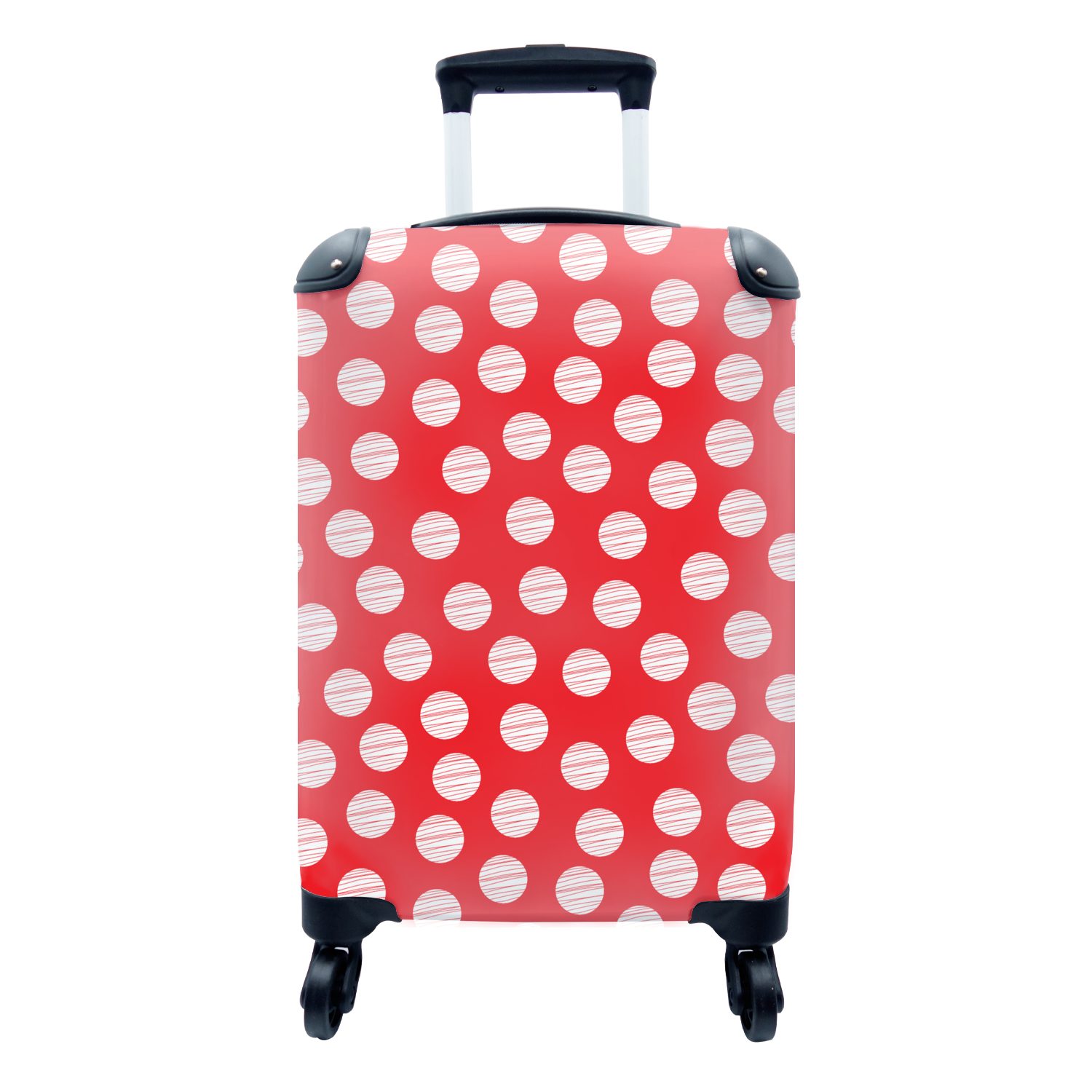 MuchoWow Handgepäckkoffer Polka dots - Muster - Rot - Weiß, 4 Rollen, Reisetasche mit rollen, Handgepäck für Ferien, Trolley, Reisekoffer