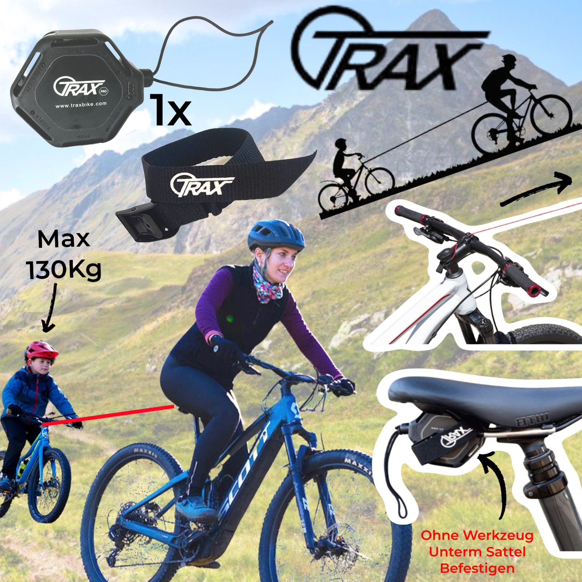 Trax Fahrradhundeanhänger TRAX PRO Bike Taxi Fahrrad Zugsystem Abschleppseil MTB Ebike Kinder