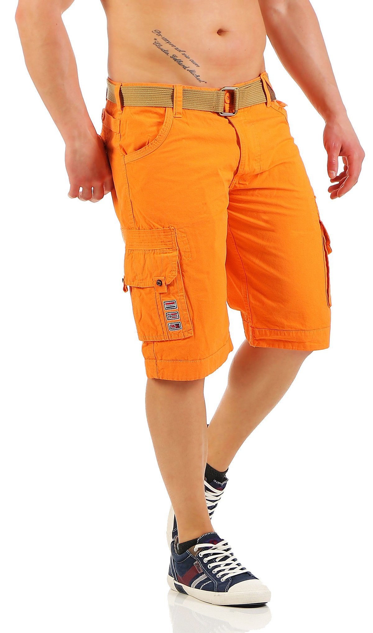 Hose, abnehmbarem (mit unifarben PARK Herren Geographical Orange kurze Norway Geographical Gürtel) Shorts Shorts, Cargoshorts Norway