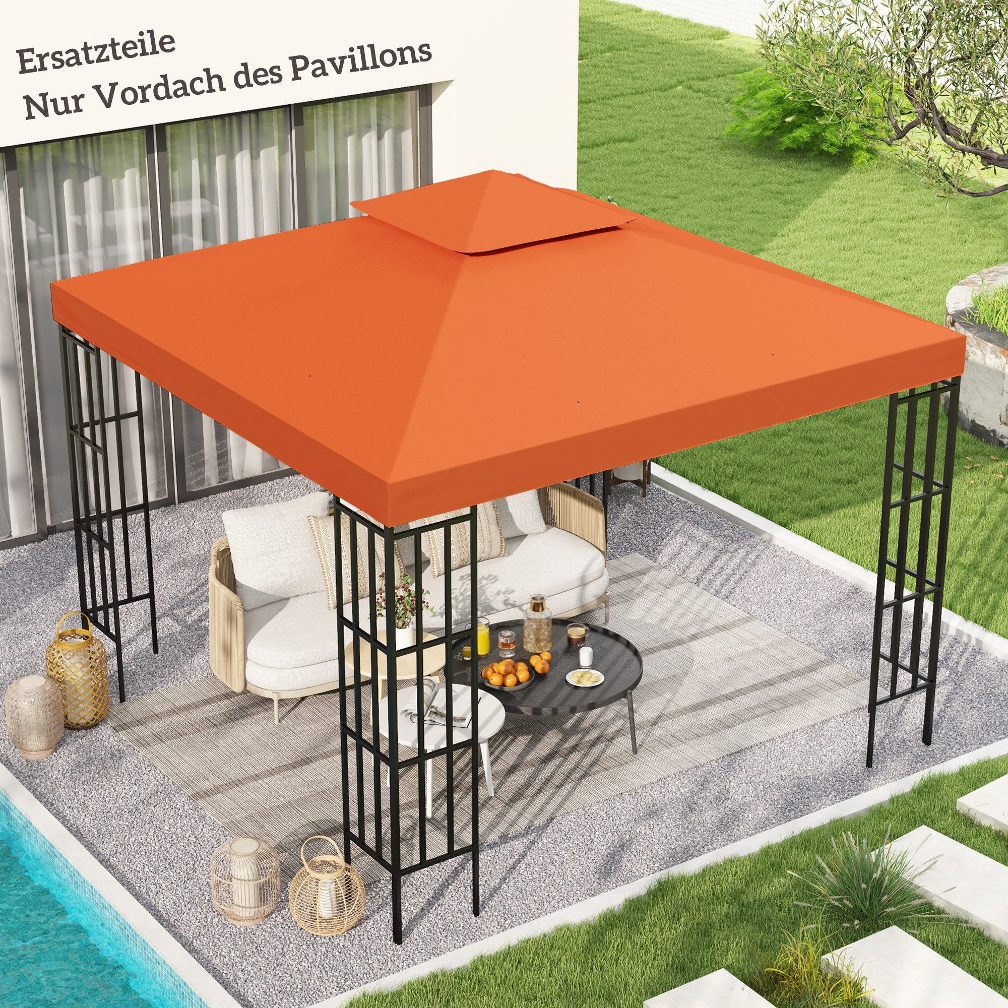 Outsunny Pavillon-Ersatzdach mit Doppeldach, 180 g/m², 300 x 300 cm (Gartenpavillonersatzdach, Ersatzdach), für Garten, Balkon, Rostrot
